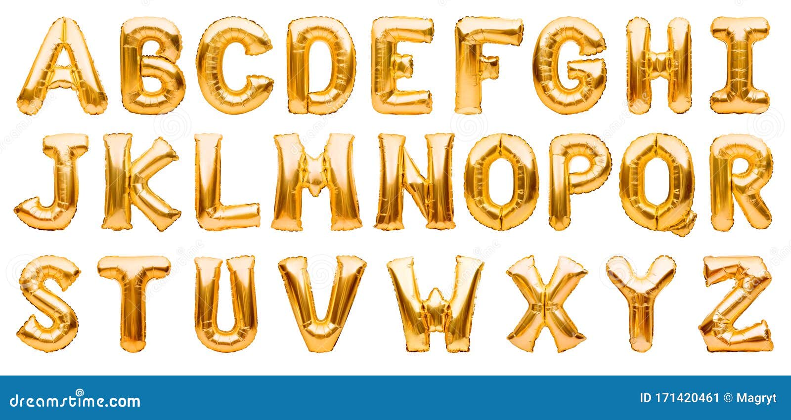 English Alphabet Made of Golden Inflatable Helium Balloons Isolated on  White. Gold Foil Balloon Font, Full Alphabet Set of Upper Stock Image -  Image of capital, gold: 171420461