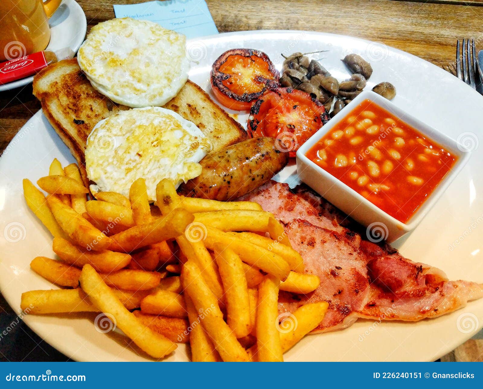 English Breakfast with Chips on a Plate Stock Image Image of fried