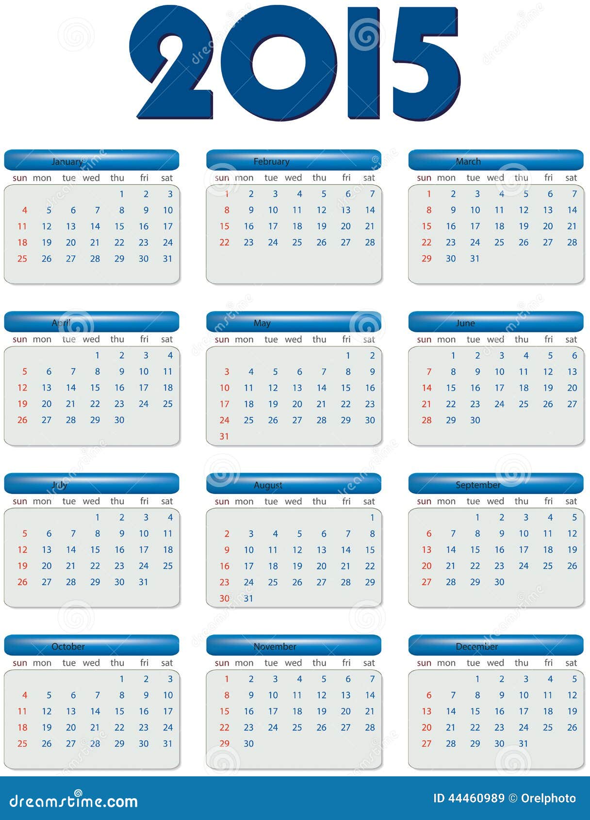 English Calendar of 2015 Year Stock Vector Illustration of office