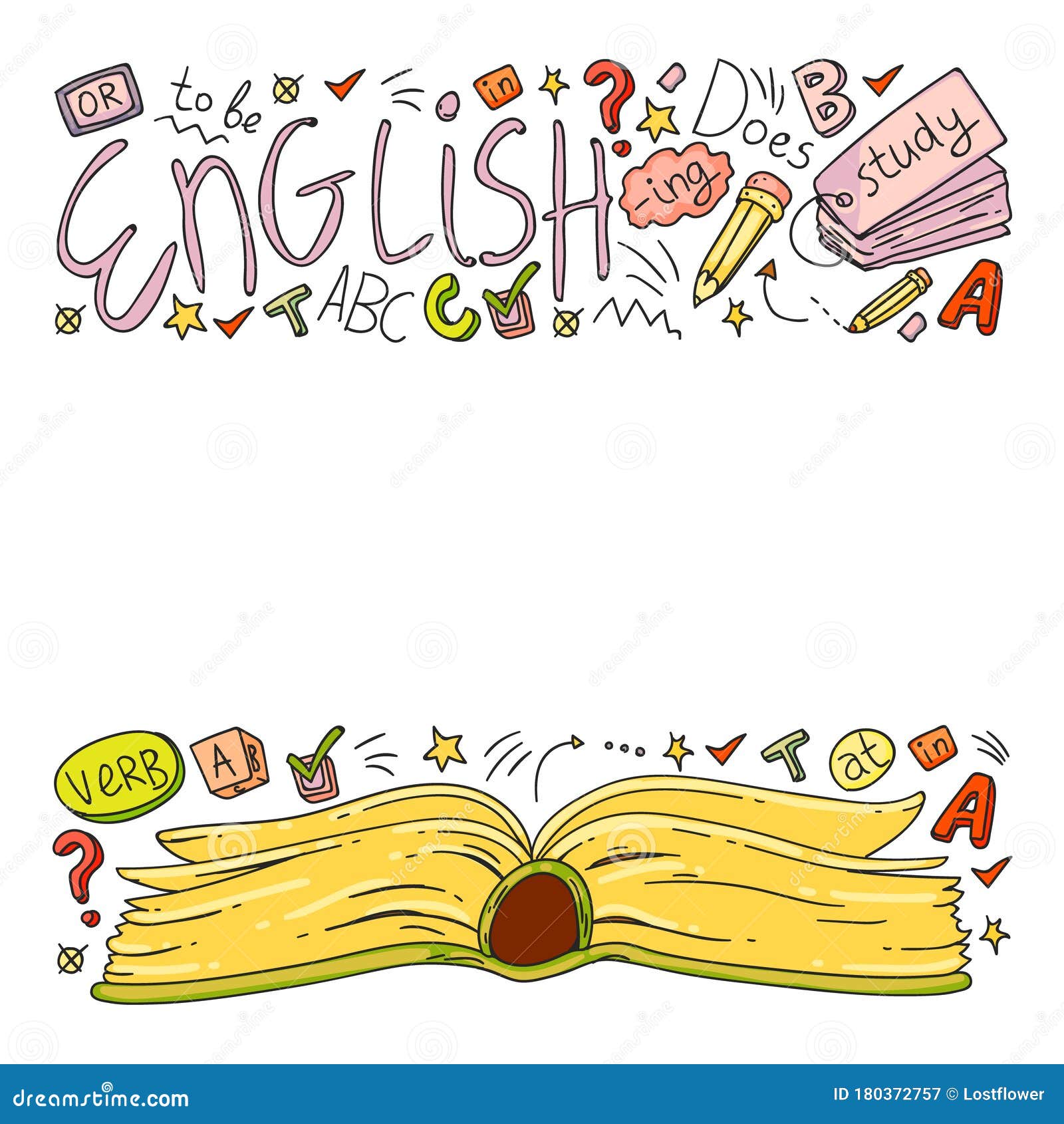 English Courses Doodle Vector Concept Illustration Of Learning English