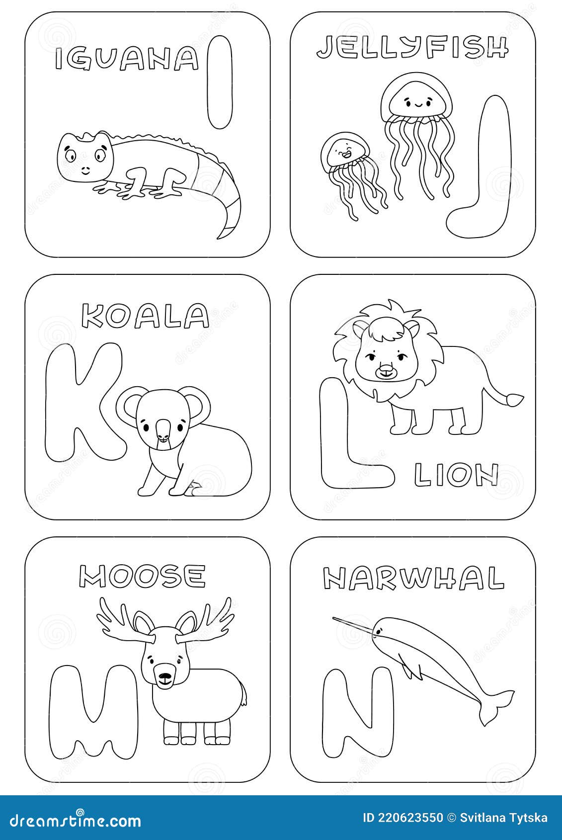 English I N Alphabet Family Kids Game. Coloring Pages with Animals ...