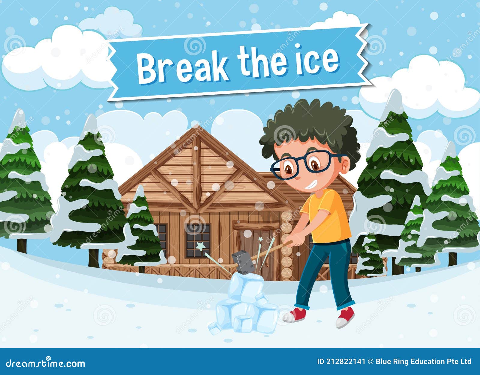 English Idiom with Picture Description for Break the Ice Stock