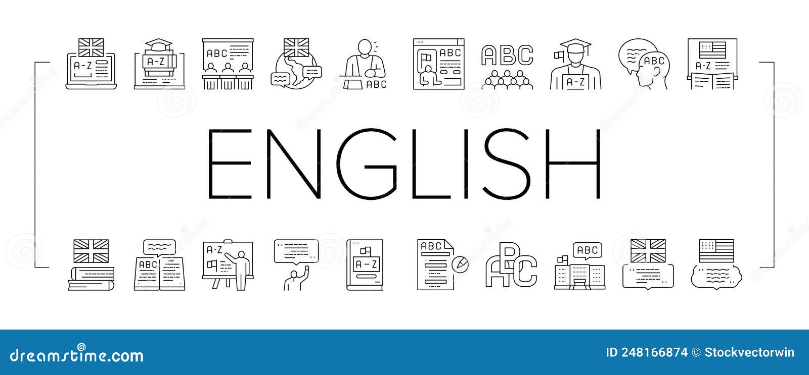 English Language Learn at School Icons Set Vector Stock Vector -  Illustration of learn, education: 248166874