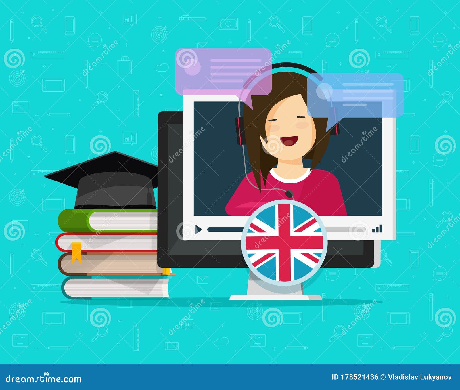 English Language Video Online Distance Learning on Desktop Computer or  Education Concept on Pc with Teacher Speaking Stock Vector - Illustration  of exam, girl: 178521436