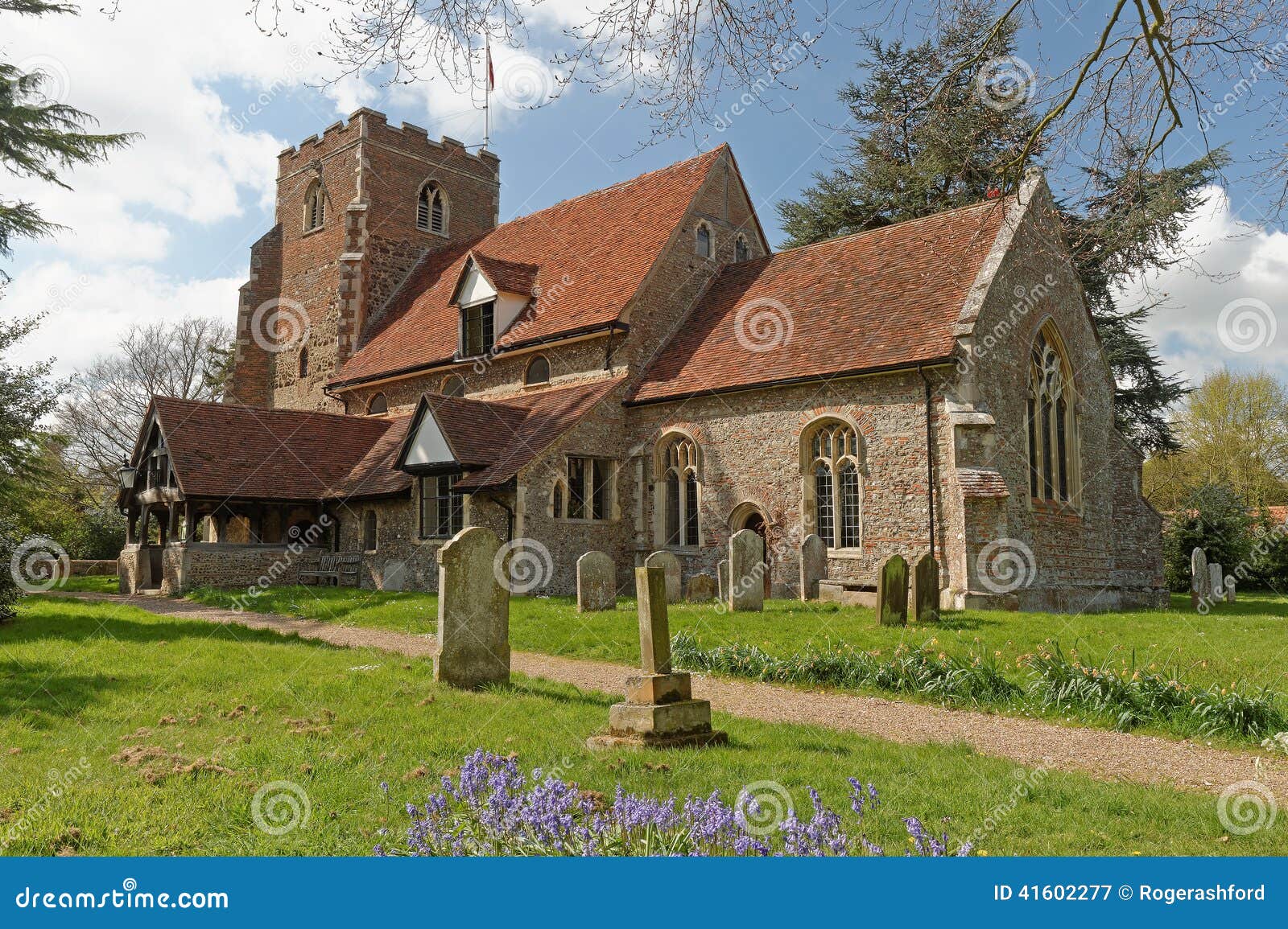 English Medieval Village Church Stock Image - Image of headstone
