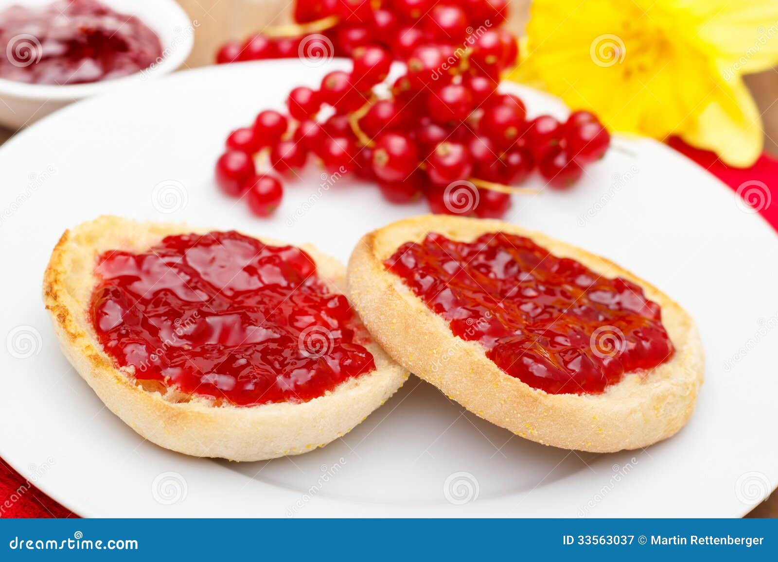English muffins with jam stock image. Image of berries 33563037