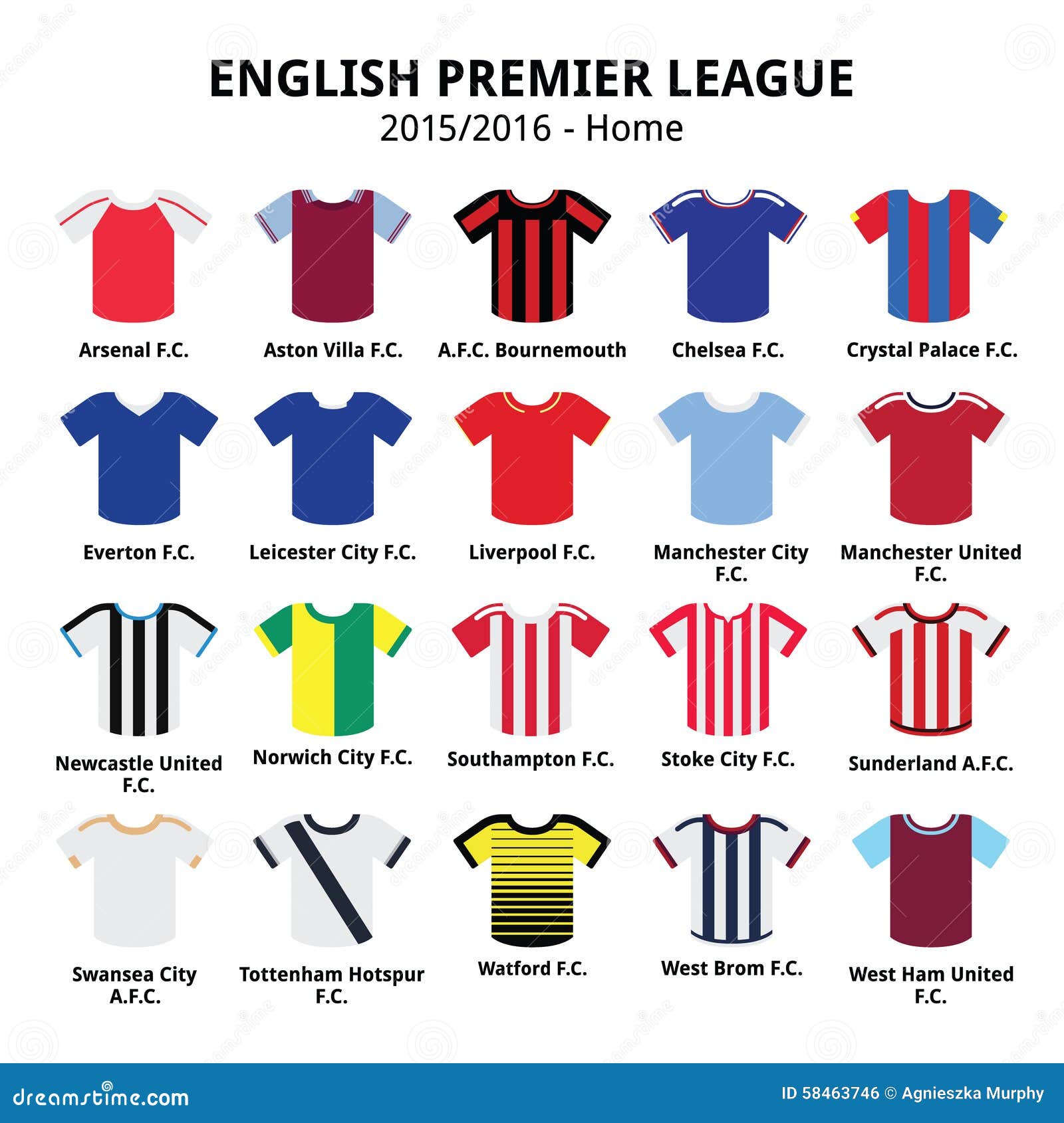 english premier league 2015 - 2016 football or soccer jerseys icons set