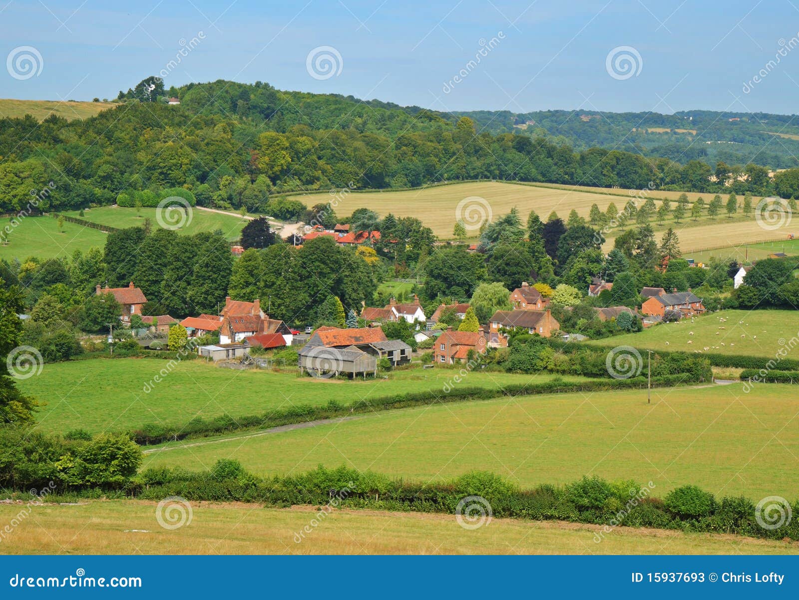 An English Rural Landscape with Hamlet Stock Image Image of meadows