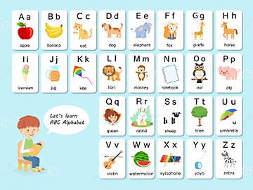 English Vocabulary and Alphabet Flash Card Vector for Kids To Help ...
