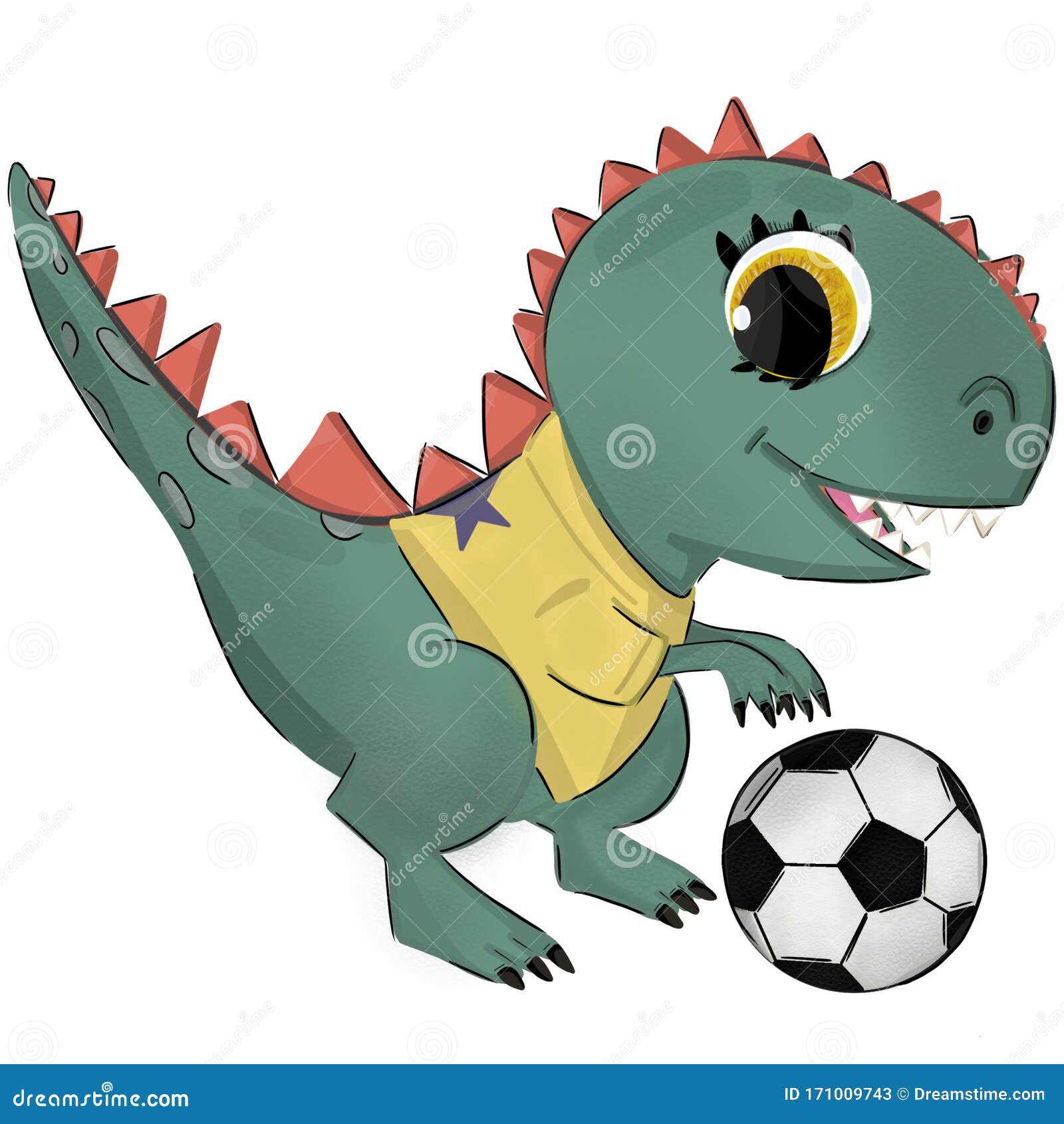 Baixe Dinossauro de desenho animado brincalhão com bola de futebol PNG -  Creative Fabrica