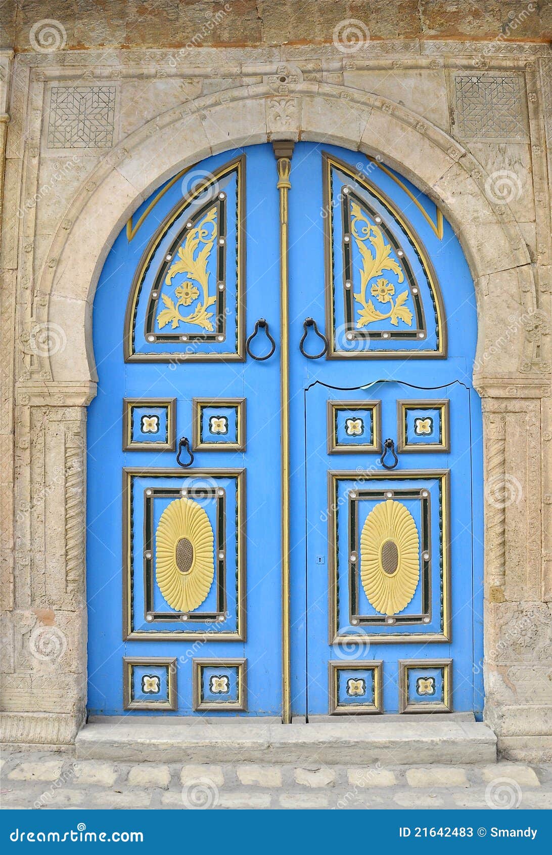 engraved blue tunisian door, diverse colour
