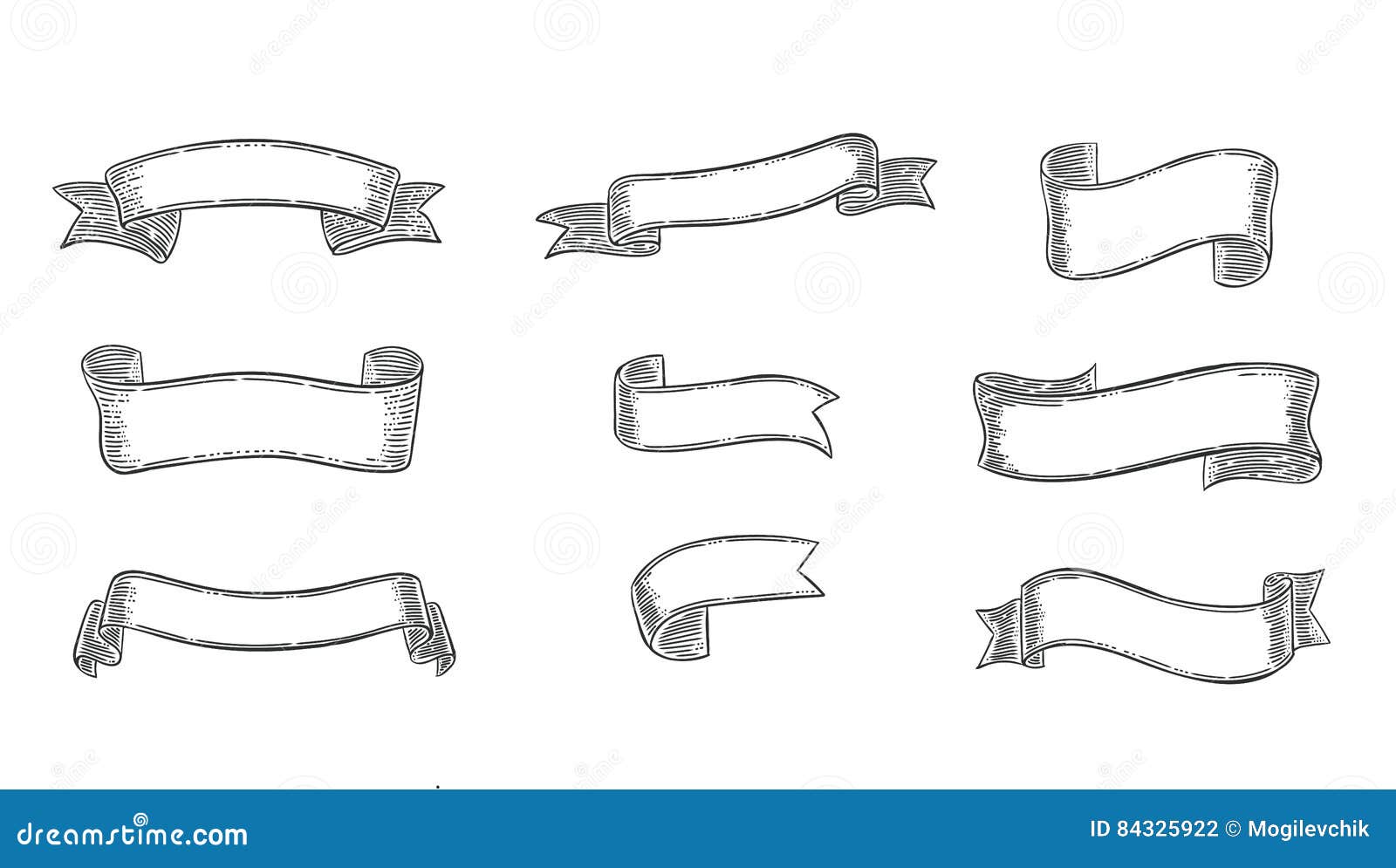 Engraving Elegant Ribbons Set Stock Vector Illustration of collection