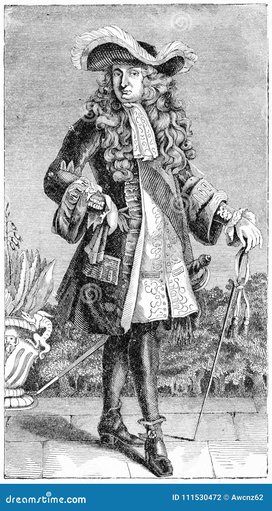 engraving of the french king, louis xiv