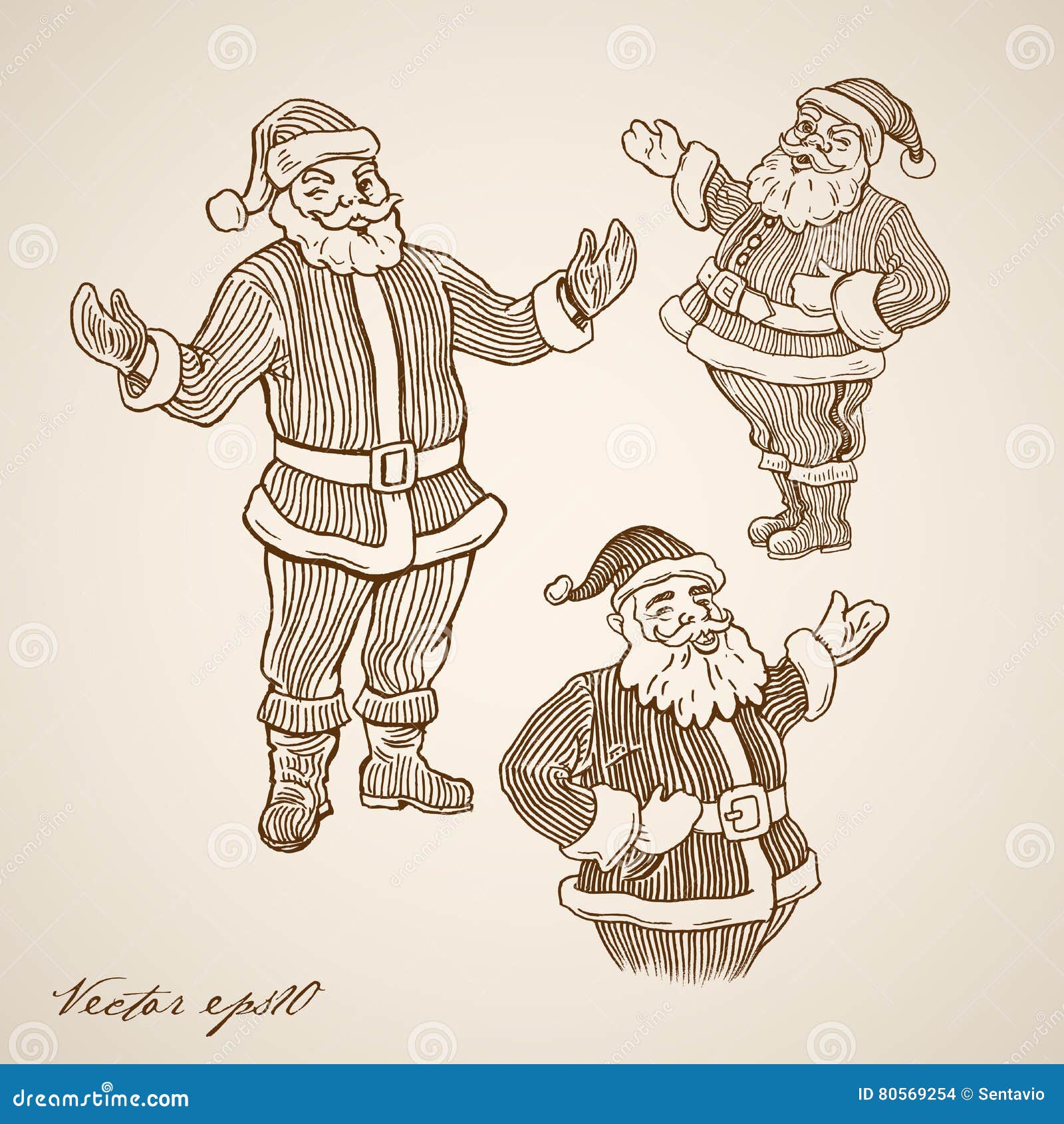 Engraving Hand Vector Santa Claus Hat Stock Vector Illustration