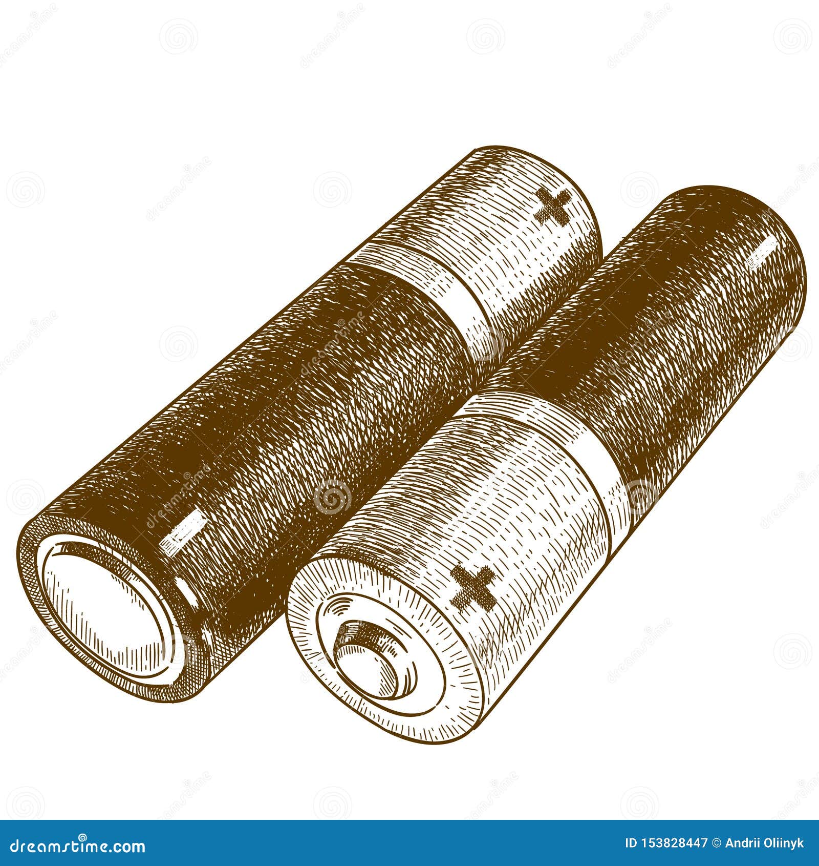 Engraving Illustration of Two Batteries Stock Vector Illustration of