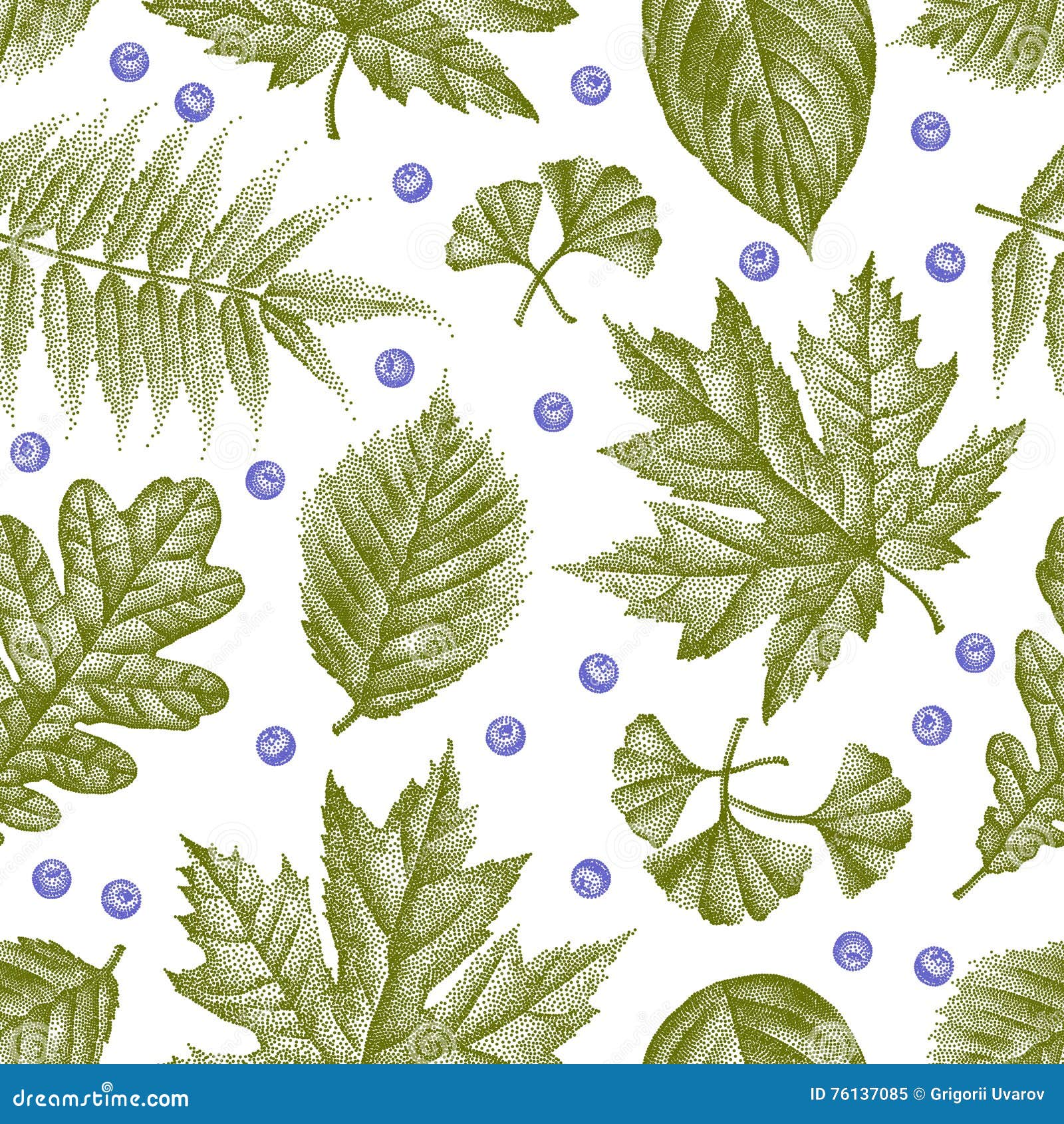 Engraving Leaves Seamless Pattern Vector Illustration Stock Vector