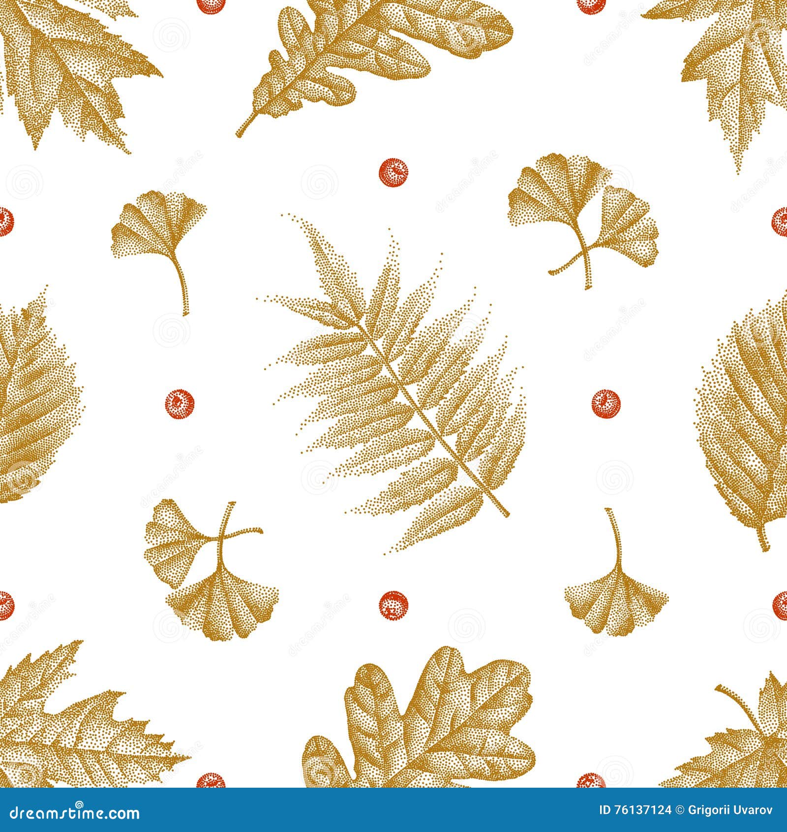 Engraving Leaves Seamless Pattern Vector Illustration Stock Vector