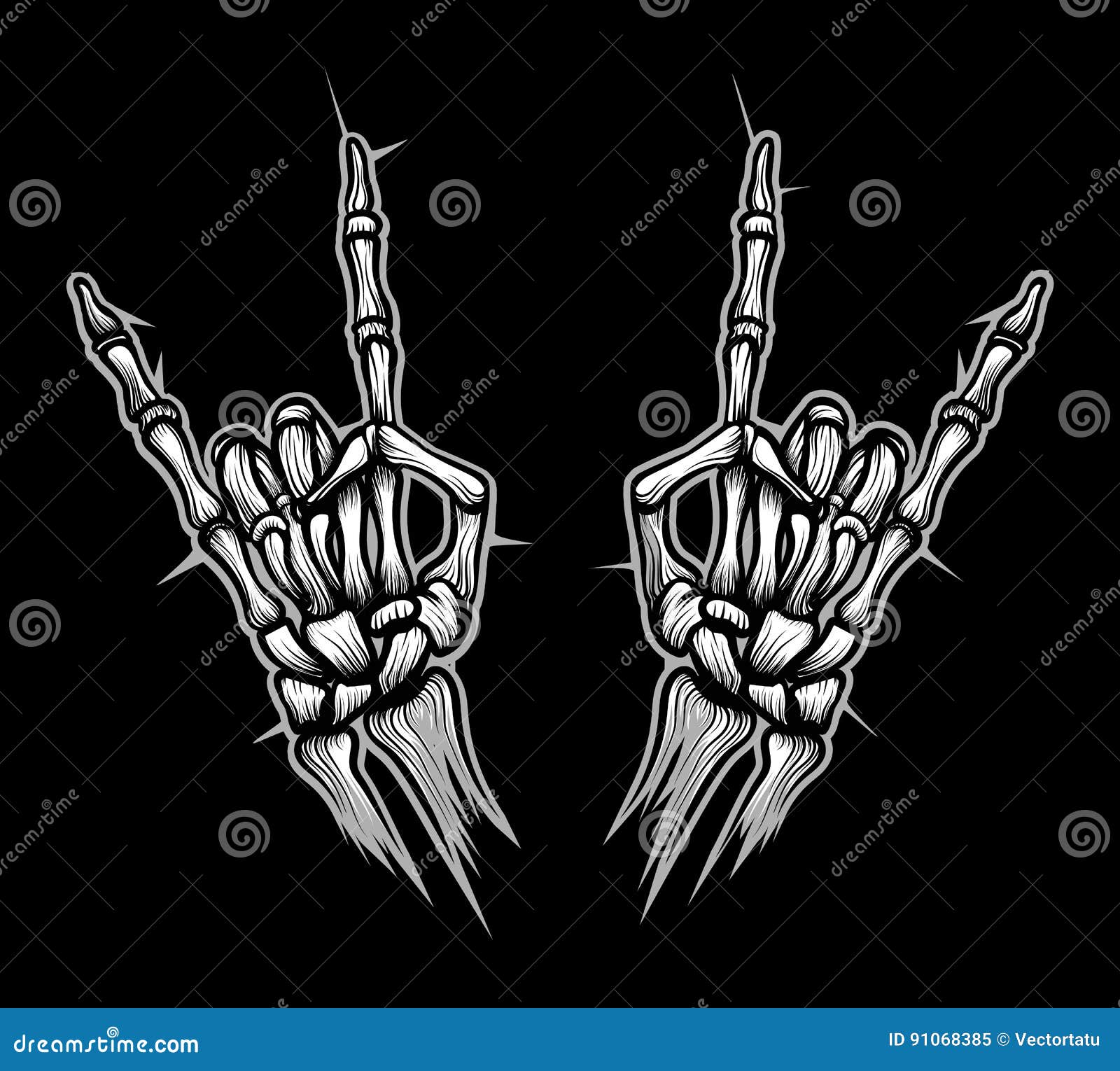 rock on skeleton hand background