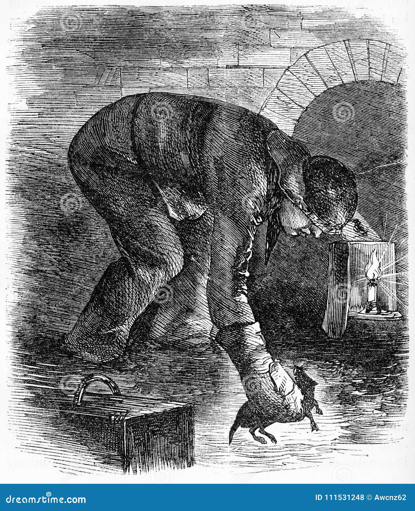 Sewer Hunter Catching a Rat Stock Illustration - Illustration of