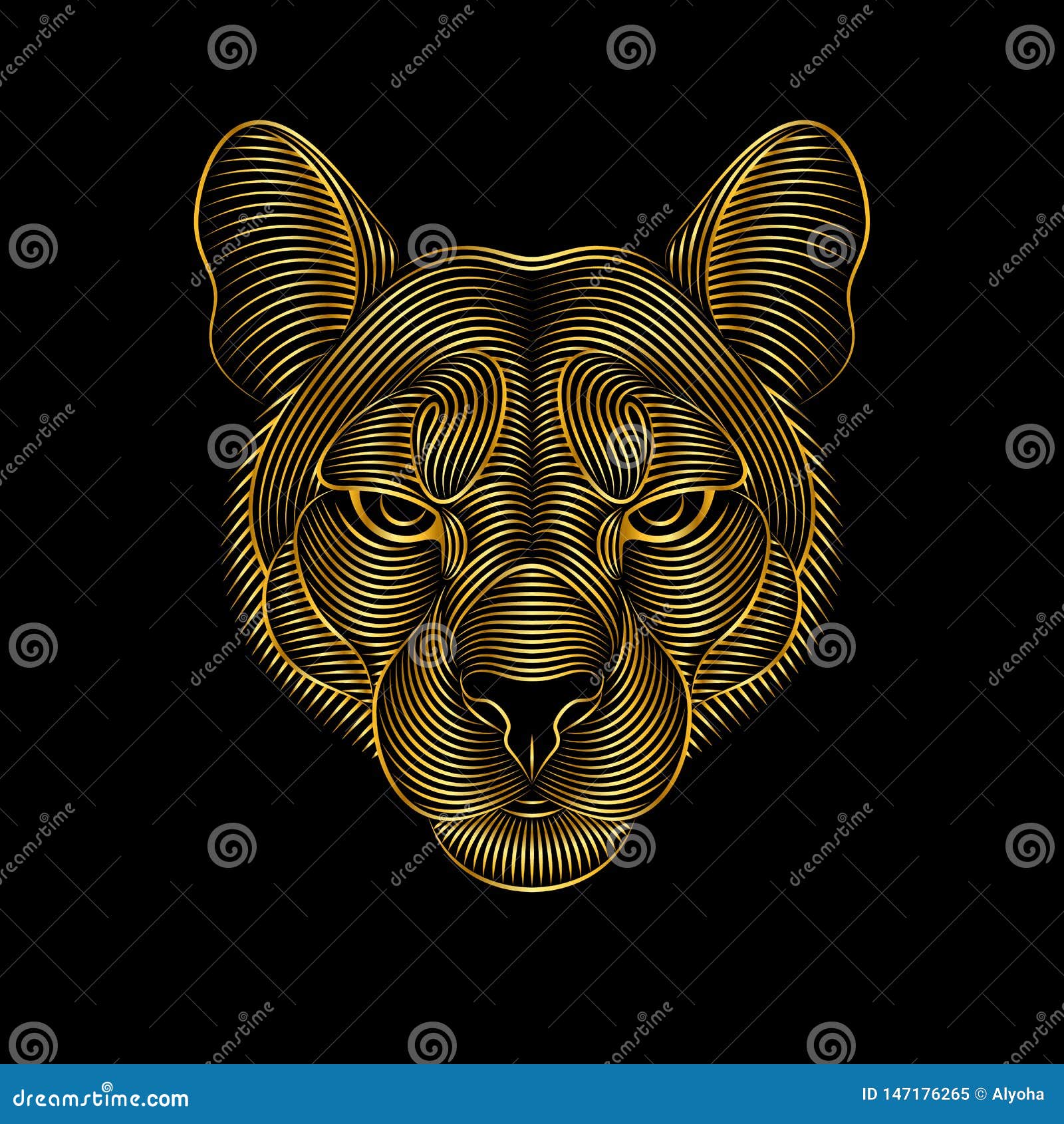Engraving Of Stylized Golden Puma On 