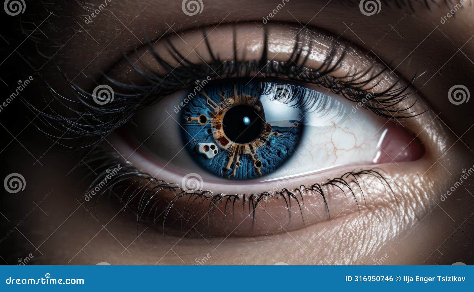 enhanced cybernetic eye in futuristic tech environment with advanced vision in digital space