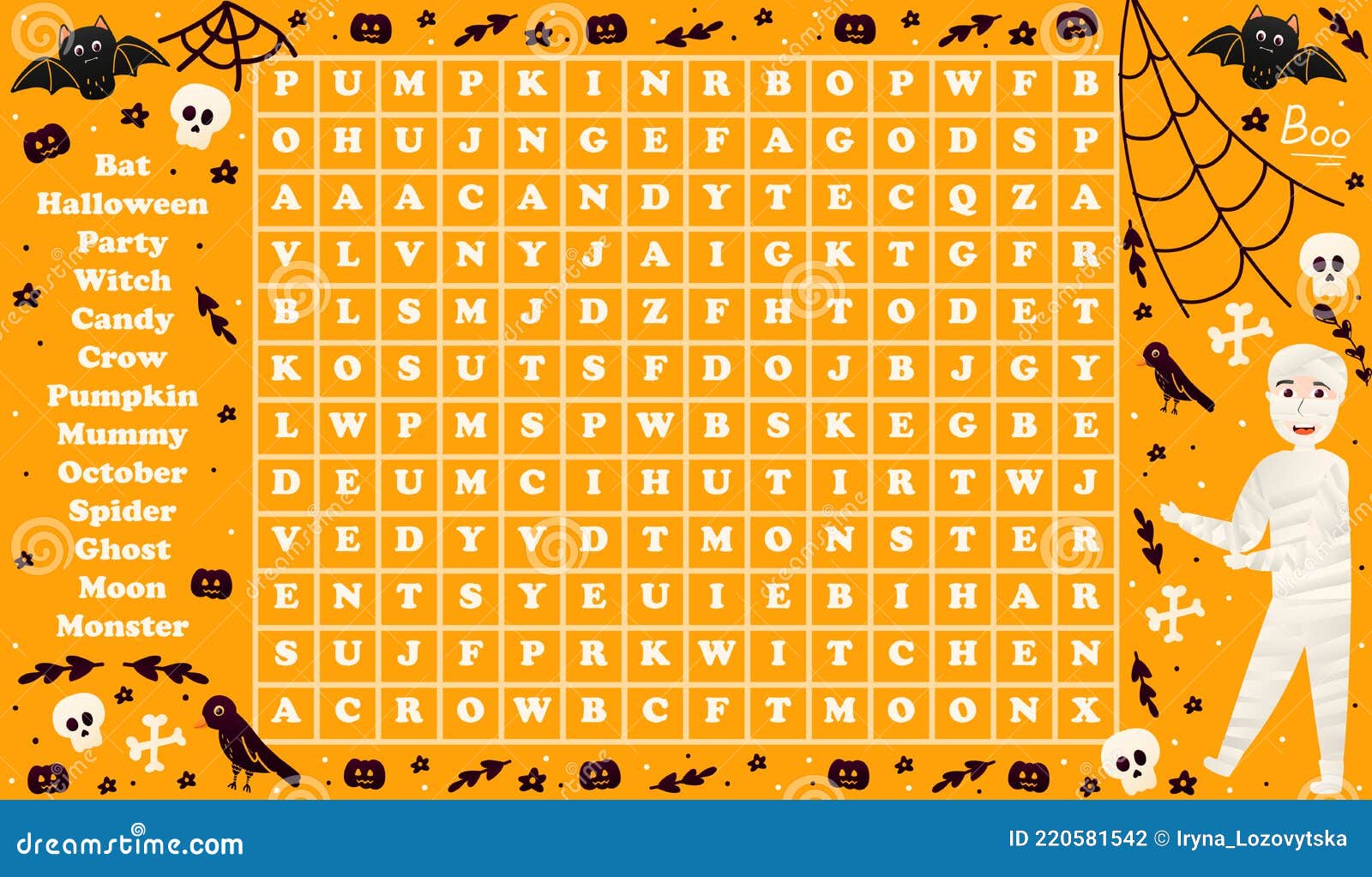 enigma colorido de halloween para pesquisar palavras com