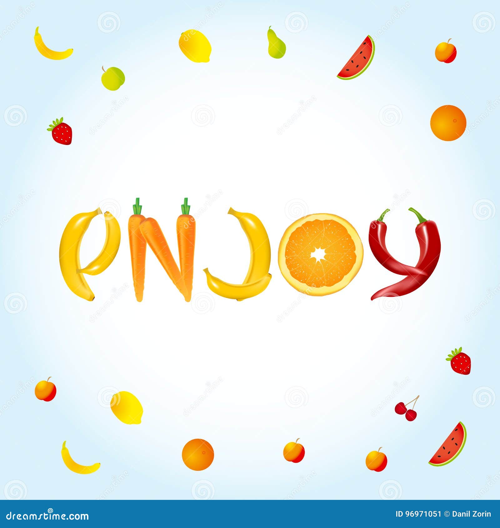 enjoy food letters banner or advertisement template fruits word advertisement template
