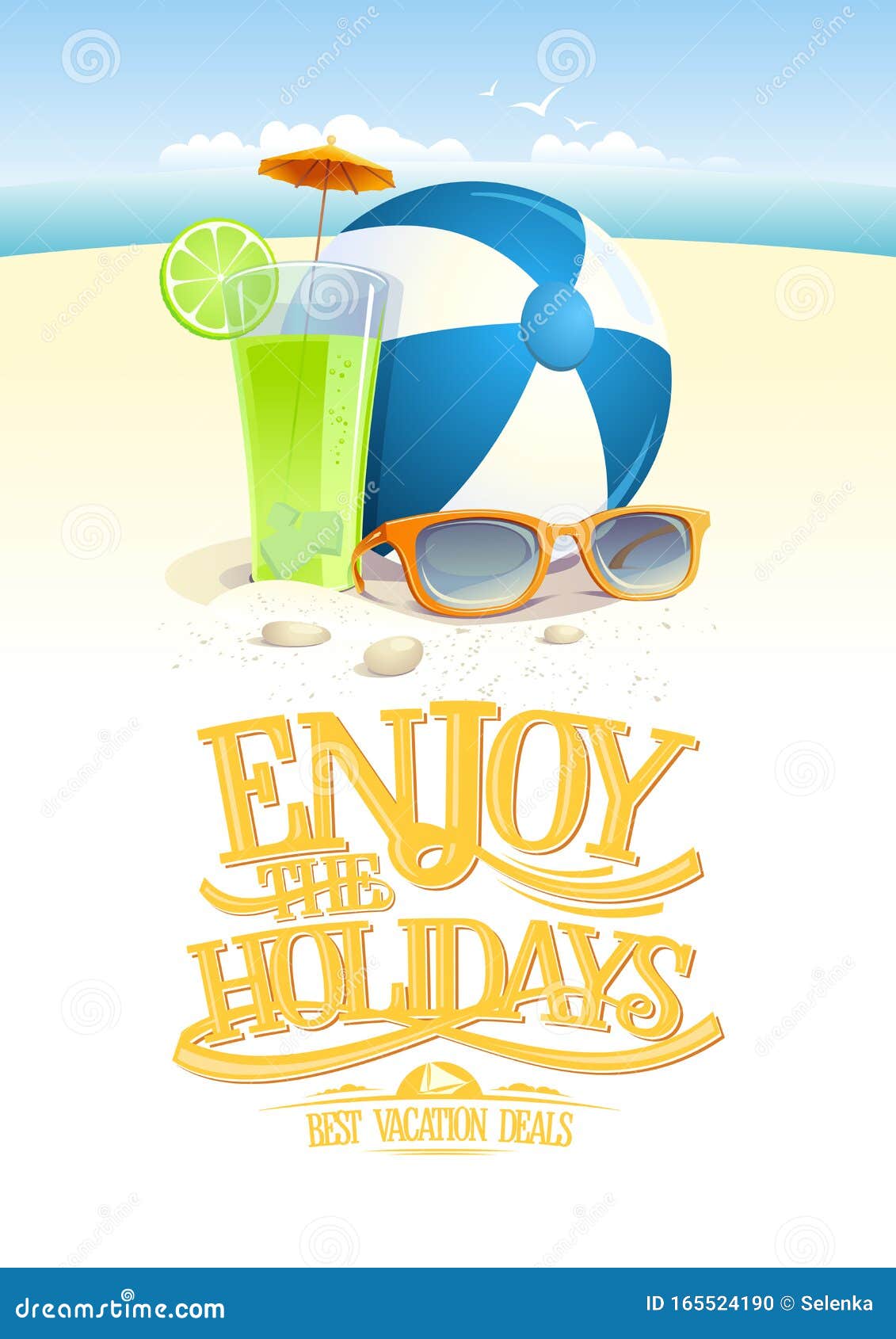 Enjoy the Holidays, Best Vacation Deals Card Design Stock Vector