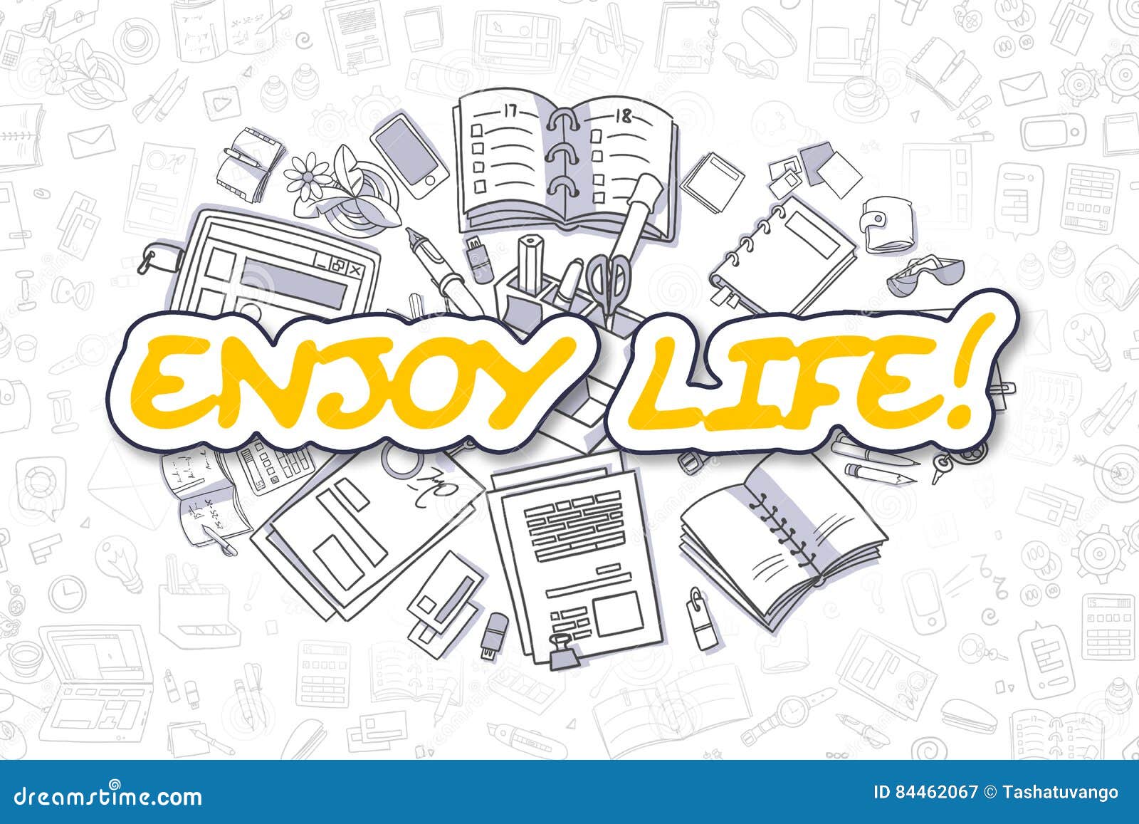Enjoy Life - Cartoon Yellow Word. Business Concept. Stock Illustration -  Illustration of graphic, line: 84462067