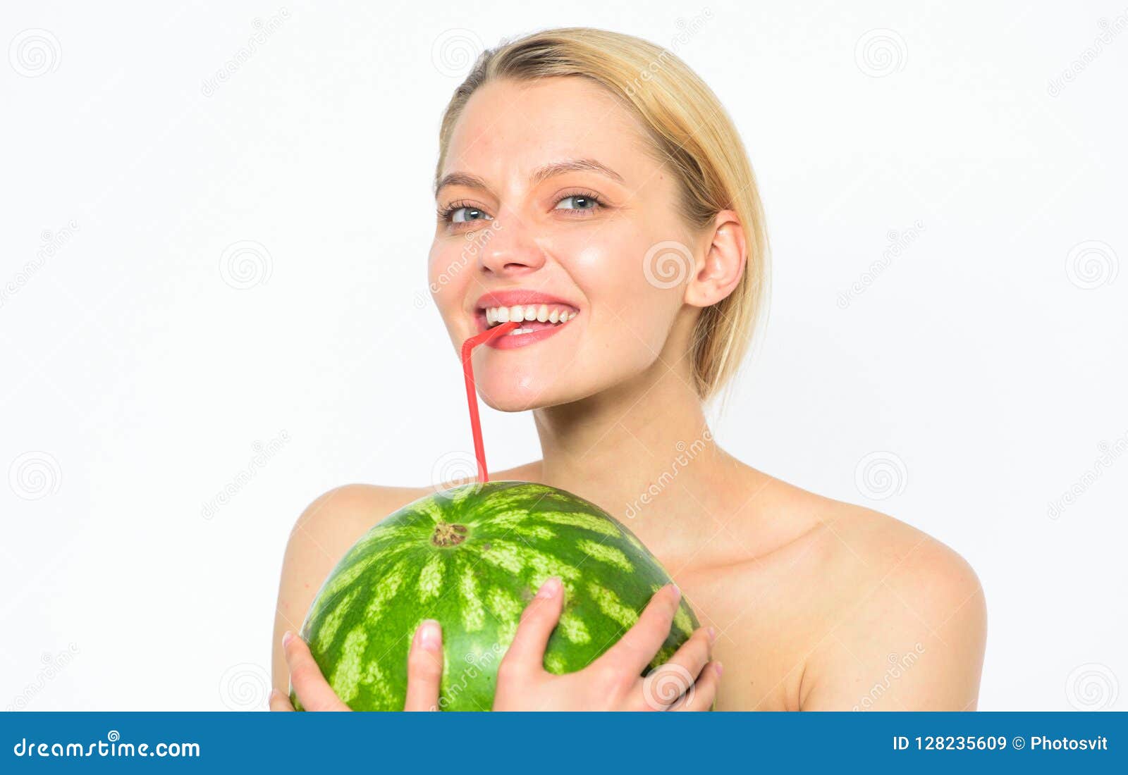 Enjoy Natural Juice Girl Nude Drink Fresh Juice Whole Watermelon Fruit 