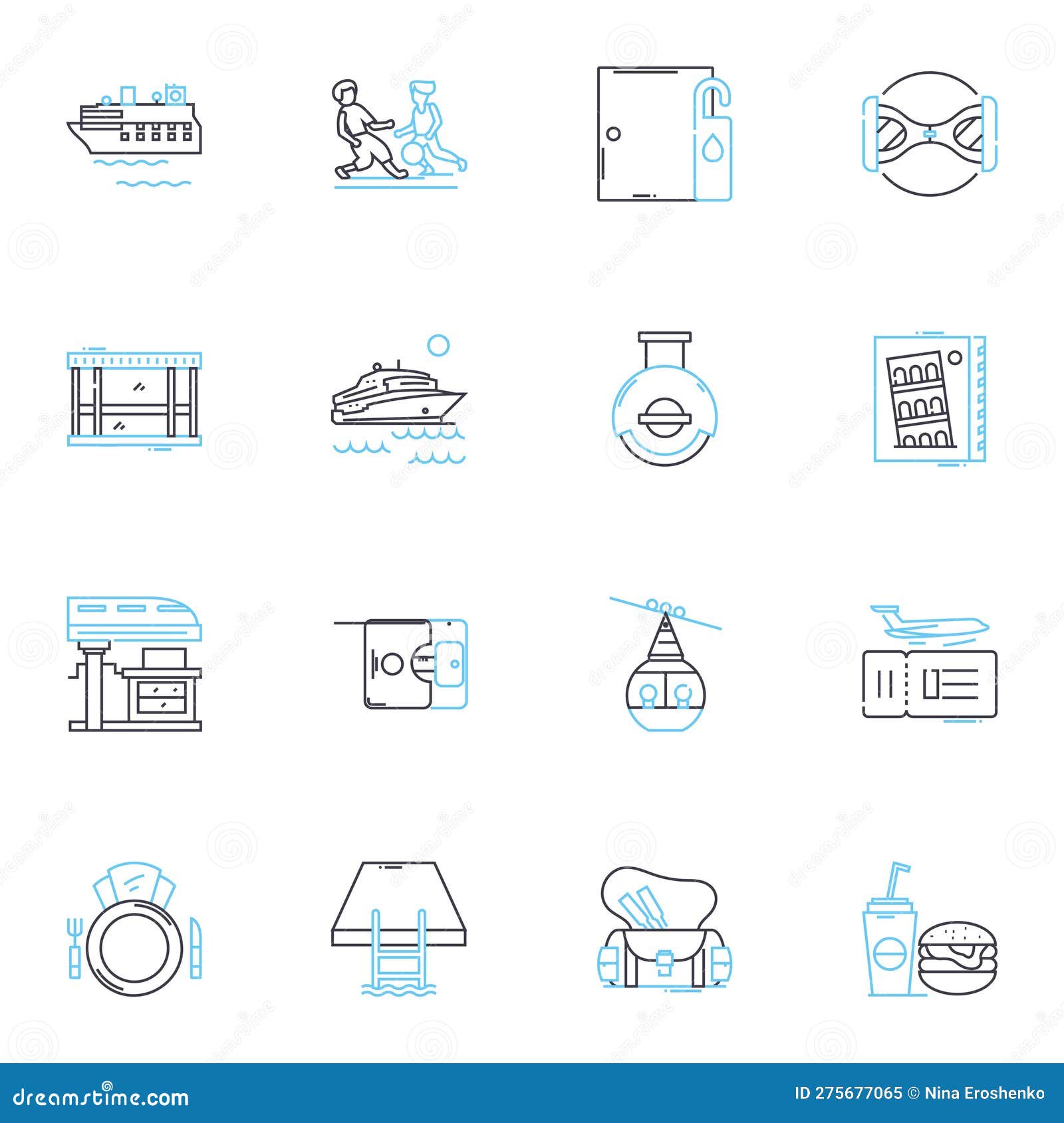 enjoyable jaunt linear icons set. adventure, escapade, expedition, fun, leisure, excursion, outing line  and