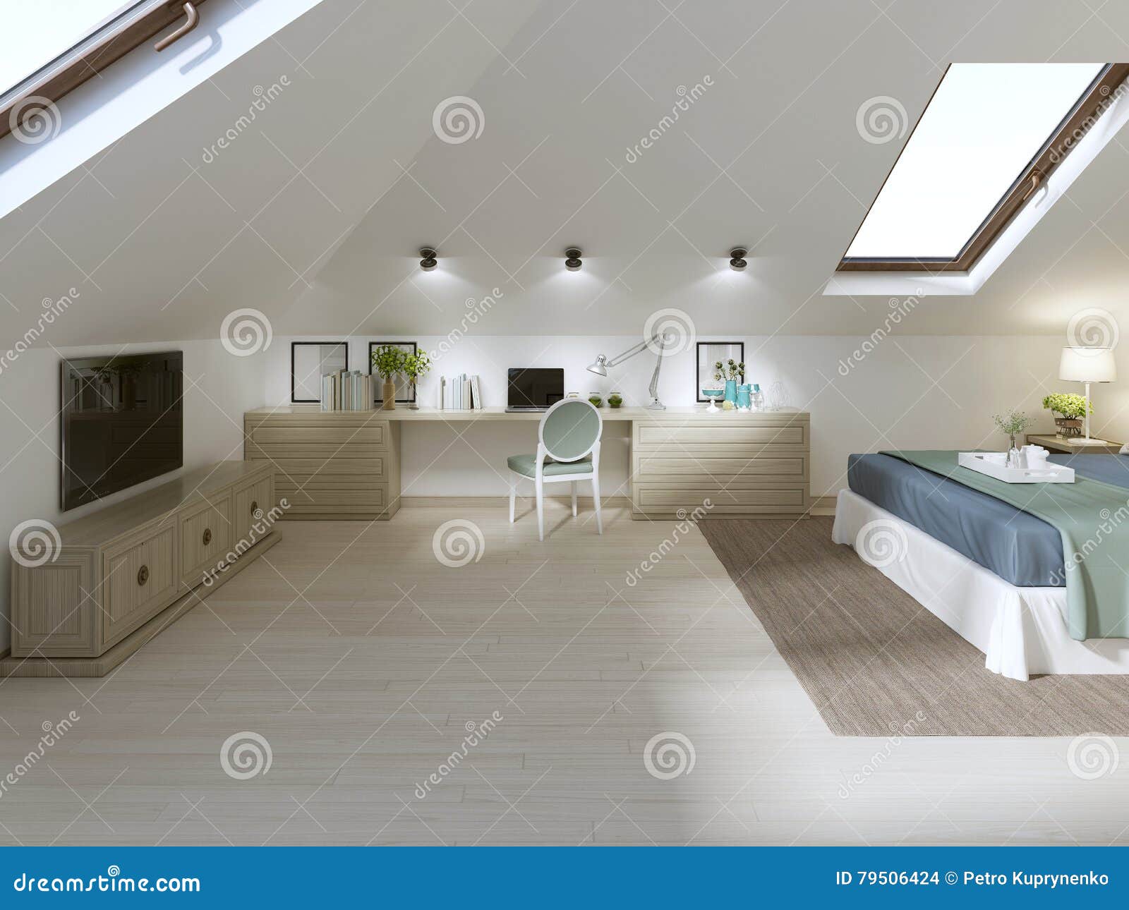 Enormes Schlafzimmer Auf Dem Dachboden In Einer Modernen Art