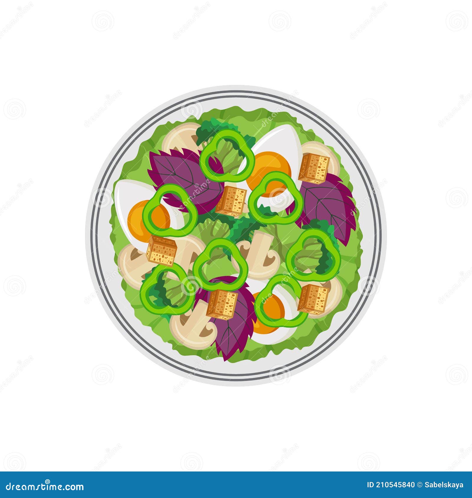 Ensalada De Huevo Con Verduras Y Croutons Tazón De Dibujos Animados Con Comida  Saludable Ilustración del Vector - Ilustración de comida, blanco: 210545840