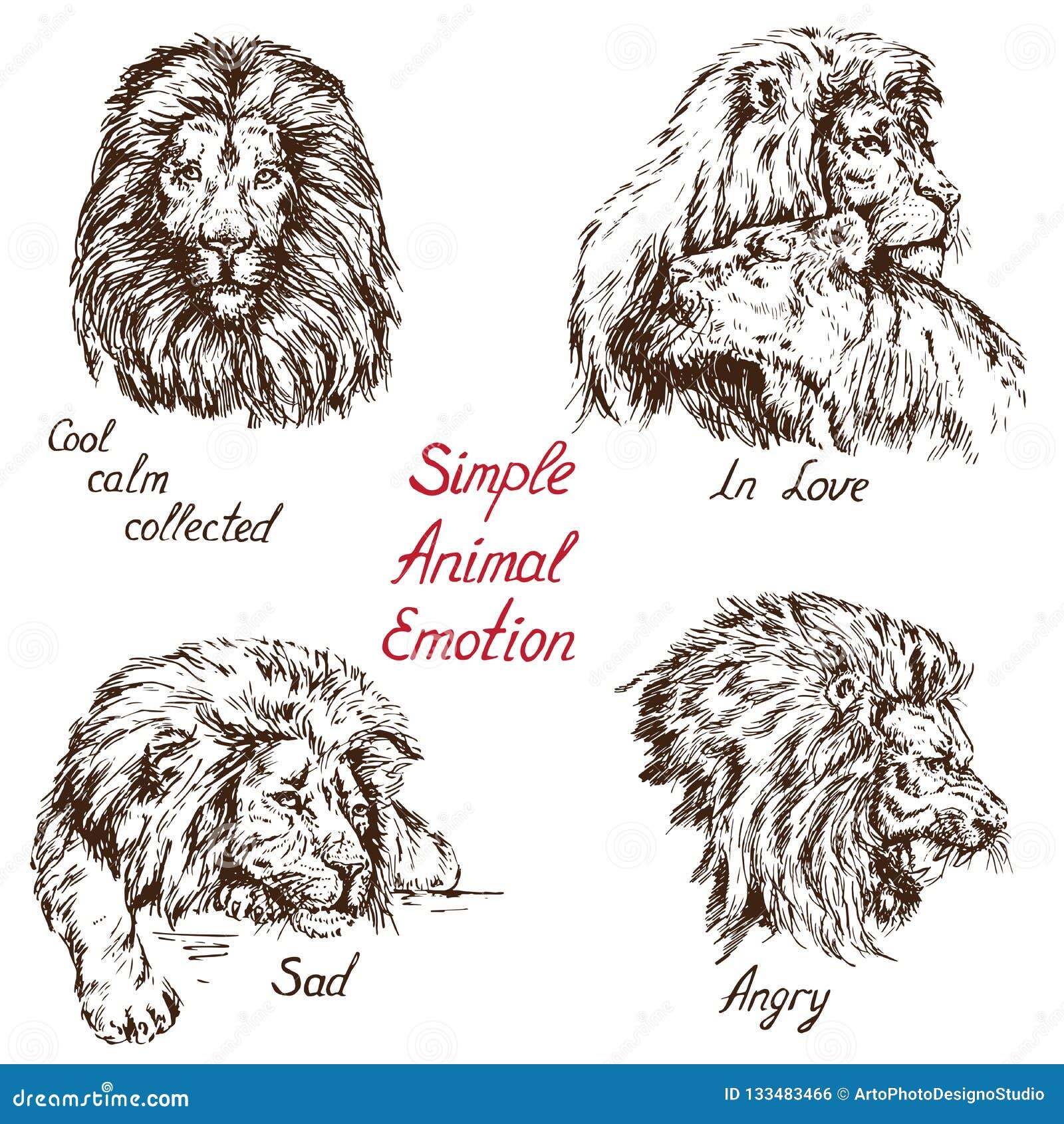 Ensemble Animal Démotion De Lion Simple Avec Linscription