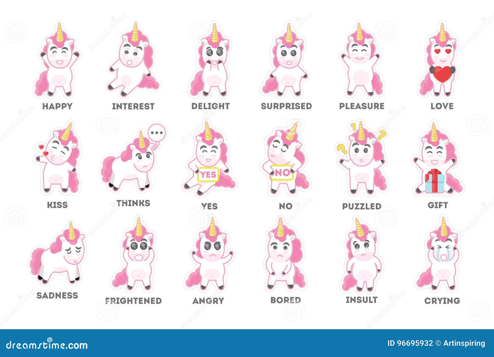 Ensemble D Emoji De Licorne Illustration De Vecteur Illustration Du Emotions Humeur