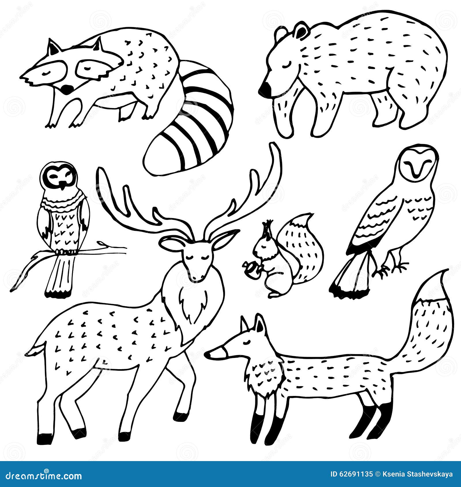 illustration stock ensemble d encre de dessins d animaux de fort image