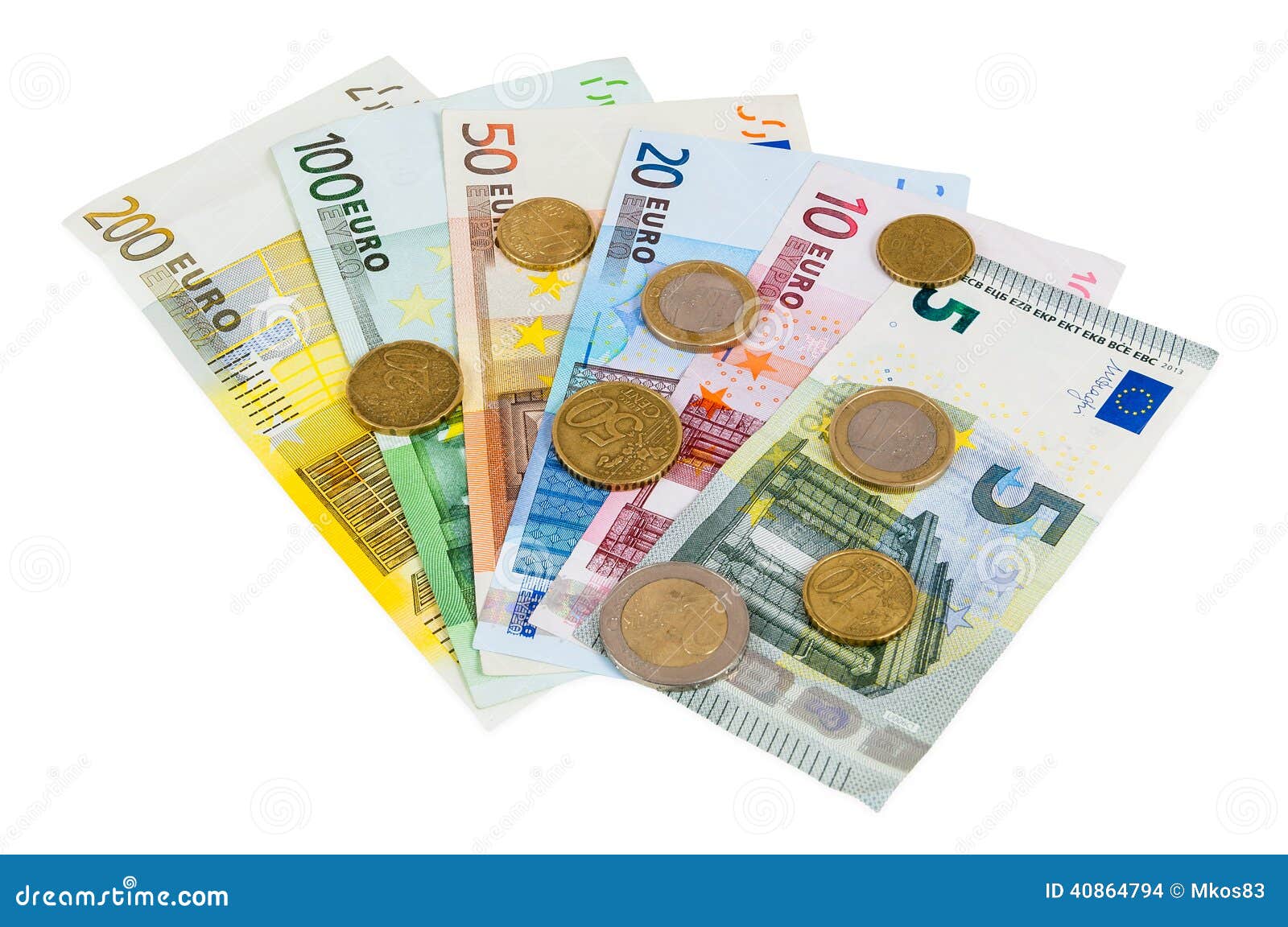 Ensemble D'euro Billets De Banque Et Pièces De Monnaie Photo stock