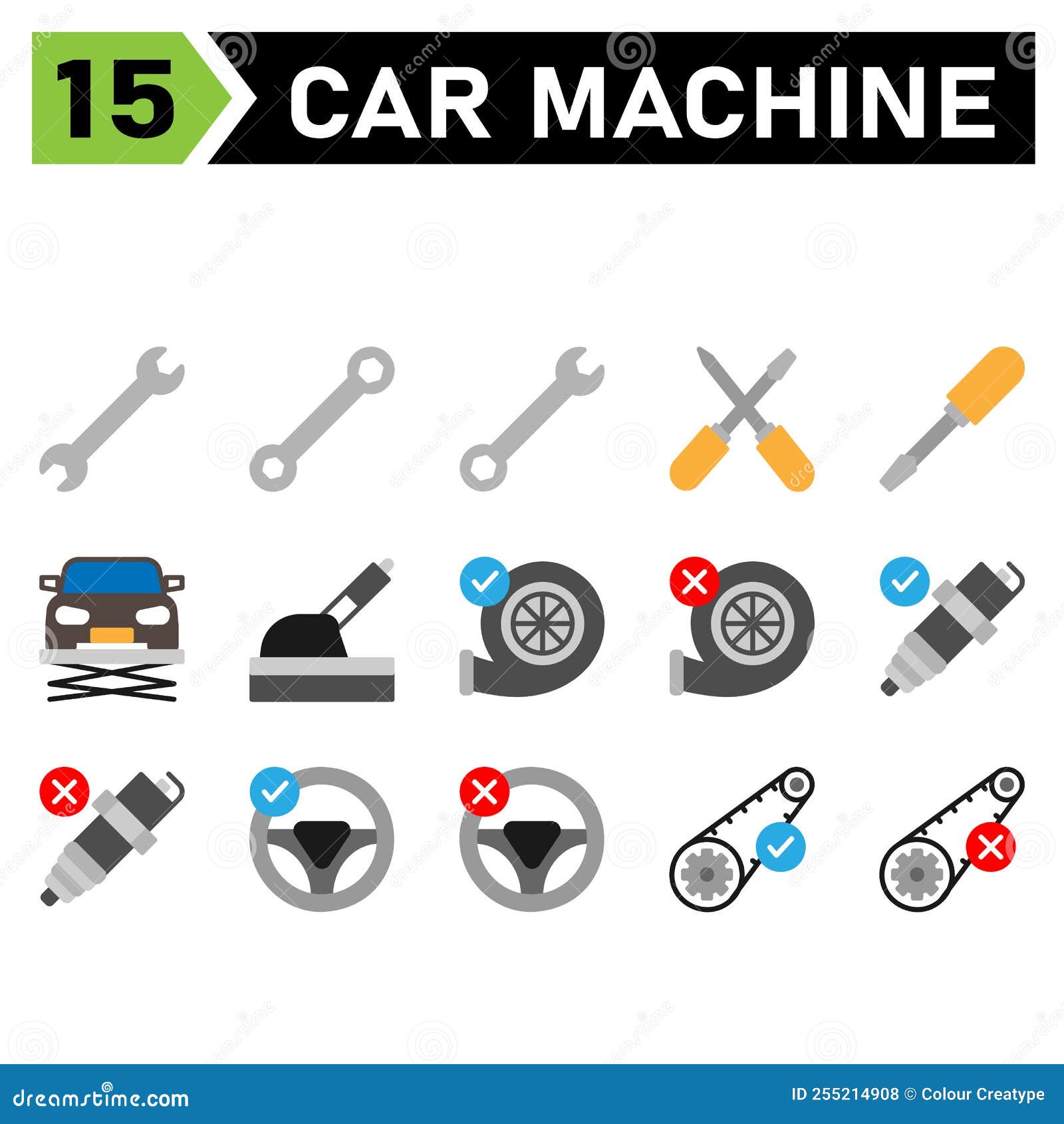 l'ensemble d'icônes de machine de voiture comprend des outils, un outil,  une clé, un