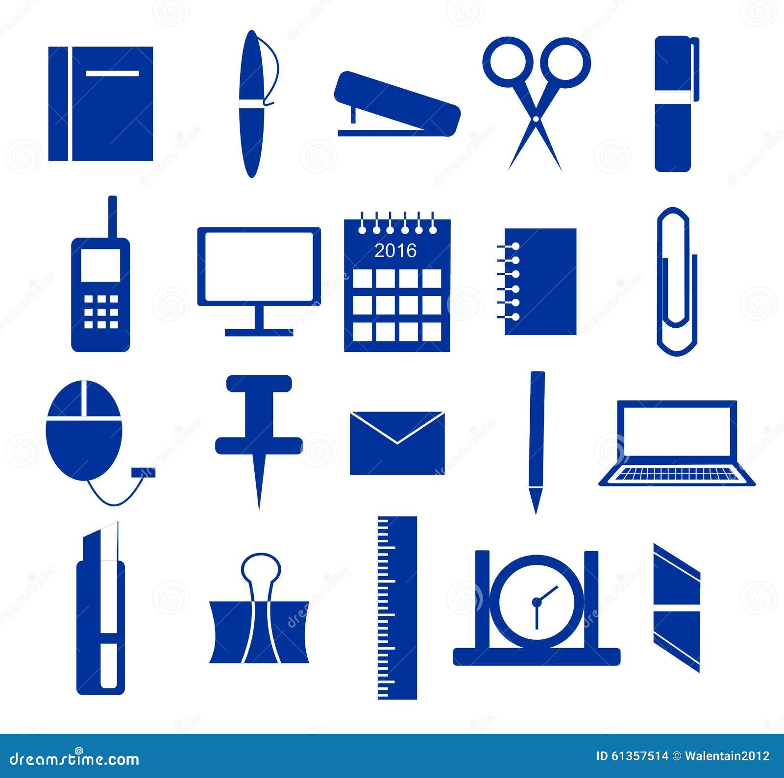 Ensemble D Icones Fournitures De Bureau Dans Le Bleu Illustration De Vecteur Illustration Du Couteau Crayon