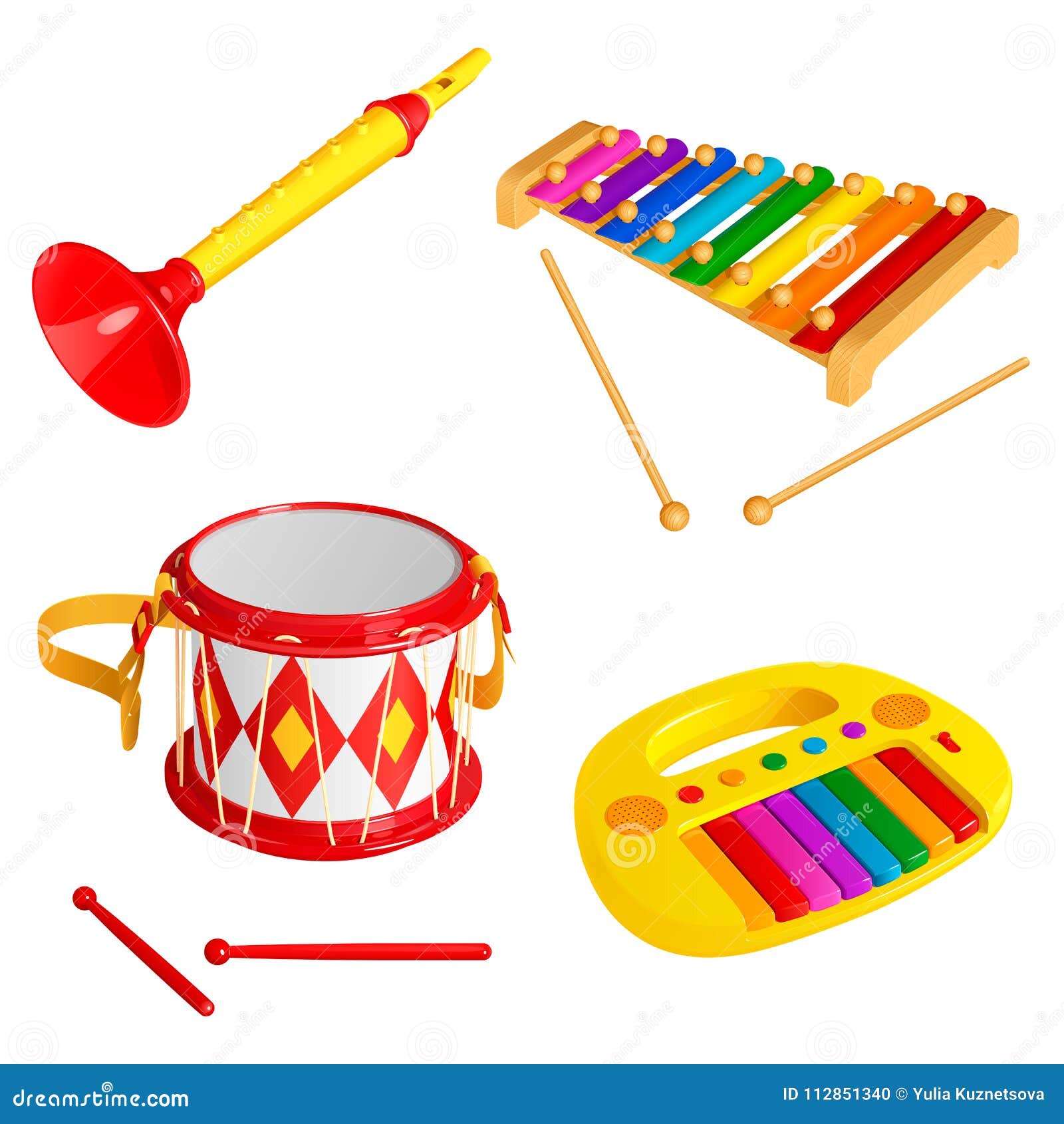 Ensemble D'instruments De Musique De Jouet Du ` S D'enfants, D'isolement  Sur Le Fond Blanc Illustration de Vecteur - Illustration du jouet, rose:  112851340