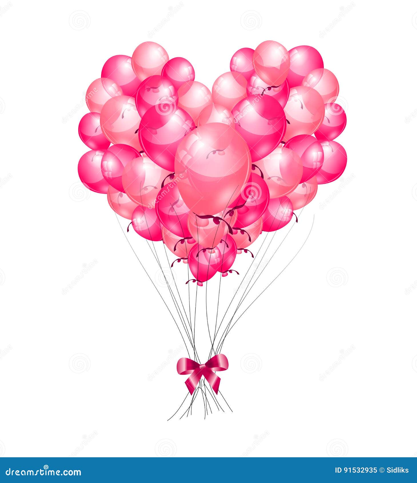 Ensemble De Coeur De Ballons Roses D'anniversaire Illustration Stock -  Illustration du fond, blanc: 91532935