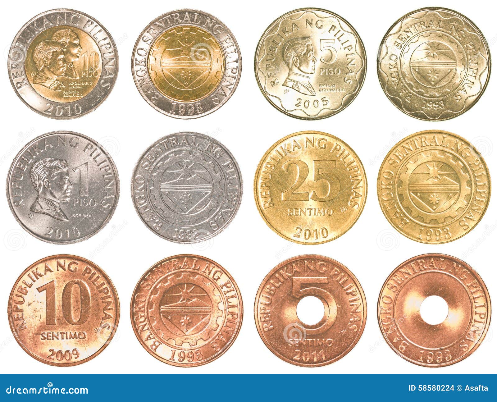 Ensemble De Collection De Pièces De Monnaie De Peso De Philippines Photo  stock - Image du financier, cinq: 58580224