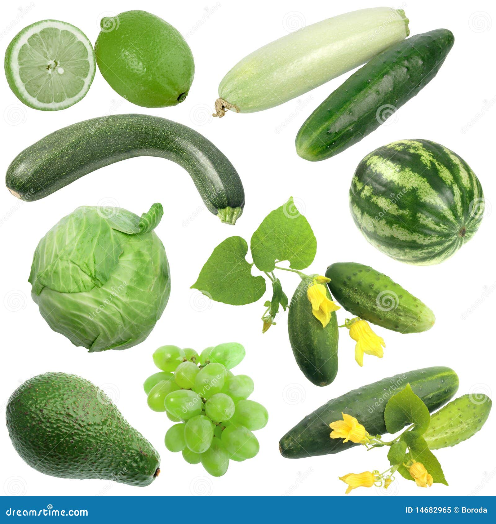 Ensemble De Fruits Et Légumes Verts Photo libre de droits Image 14682965