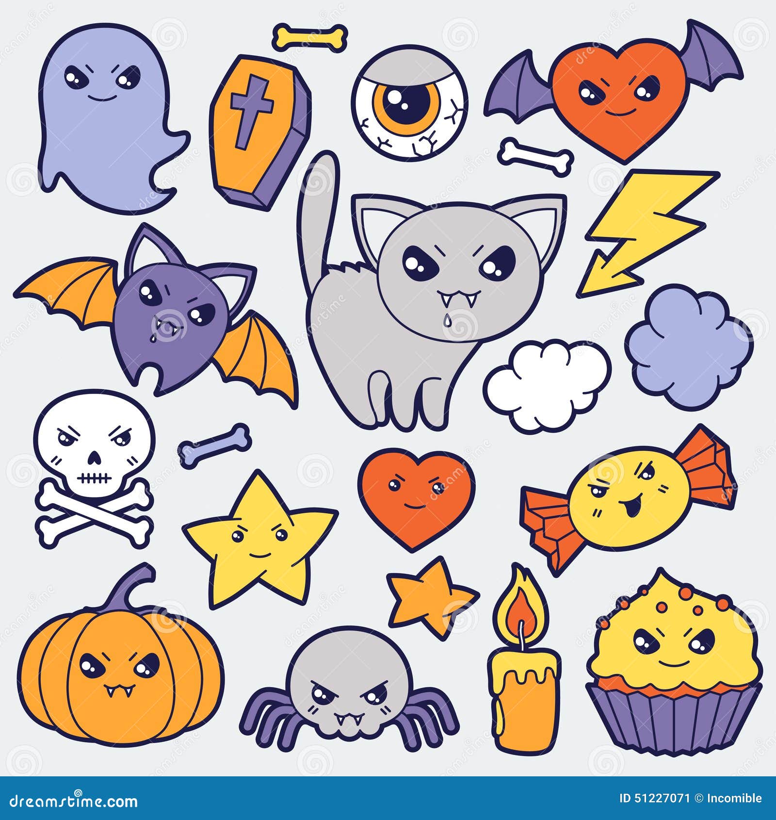 Ensemble De Griffonnages Et D'objets Mignons De Kawaii De Halloween  Illustration de Vecteur - Illustration du plot, lanterne: 51227071
