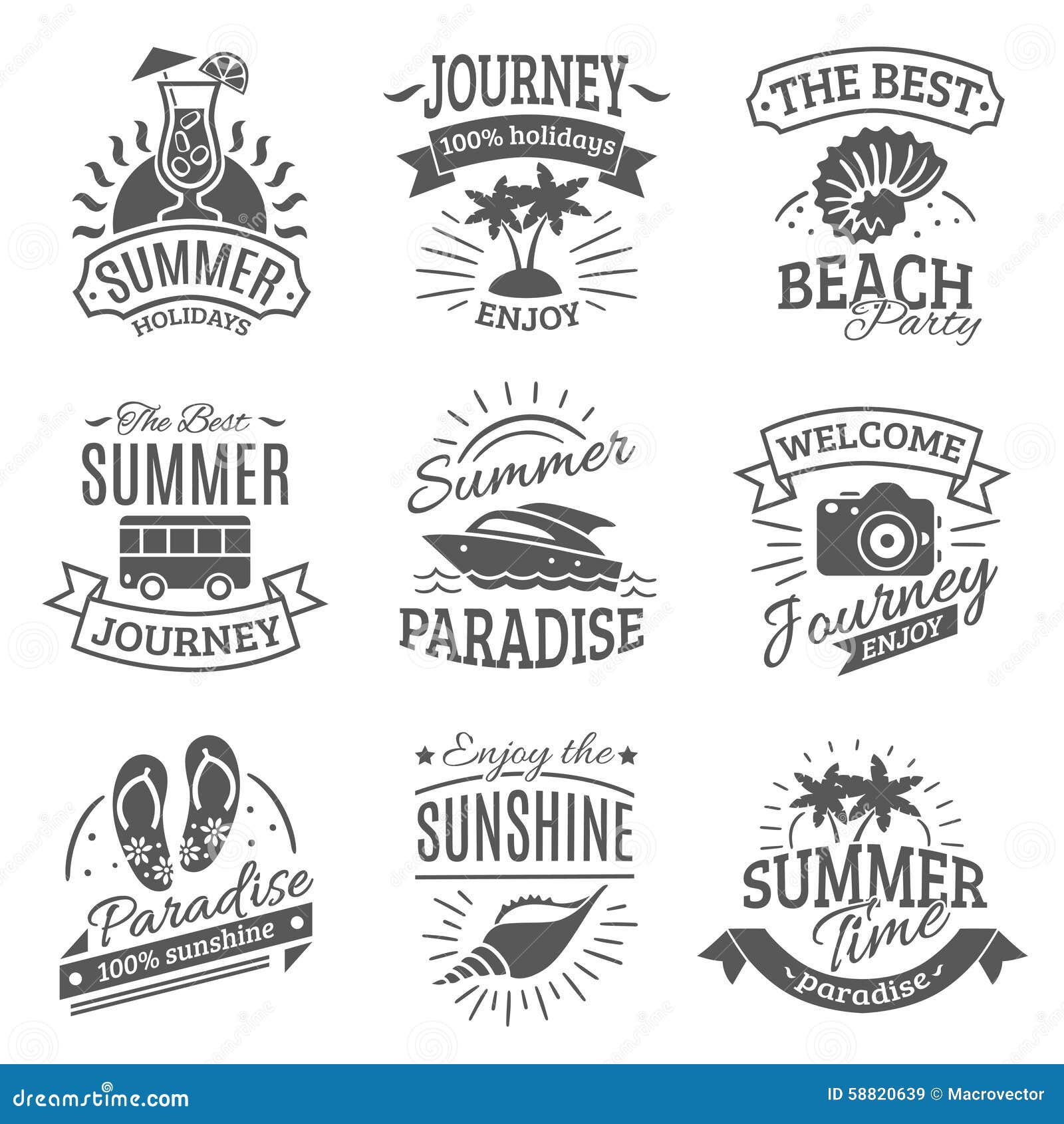 Ensemble De Labels Noir De Vacances D'été Illustration de Vecteur Illustration du décoratif