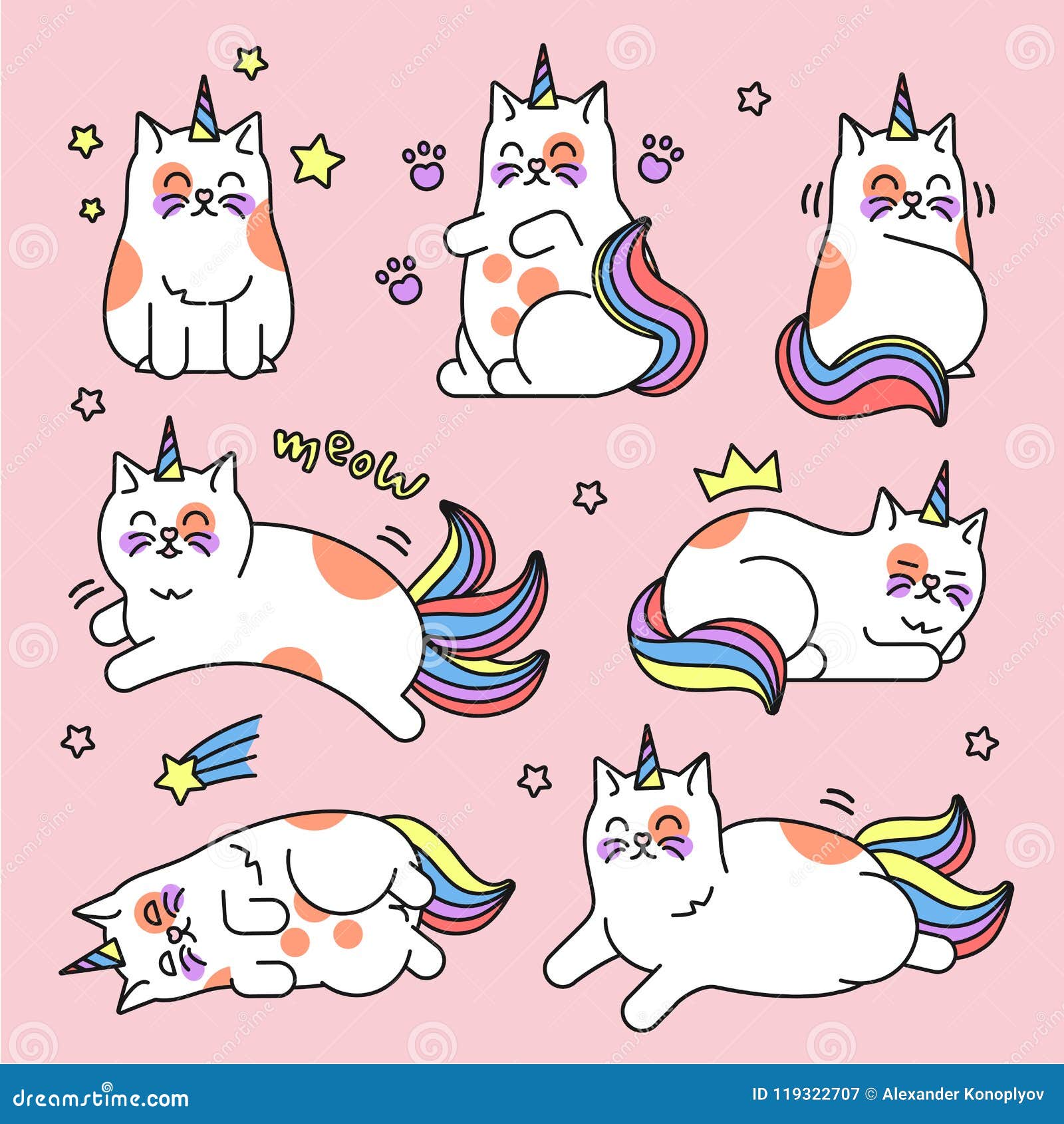 Ensemble De Licorne De Chat Illustration De Vecteur Illustration Du Decoratif Reve Ensemble De Licorne De Chat Illustration De Vecteur Illustration Du Decoratif Reve