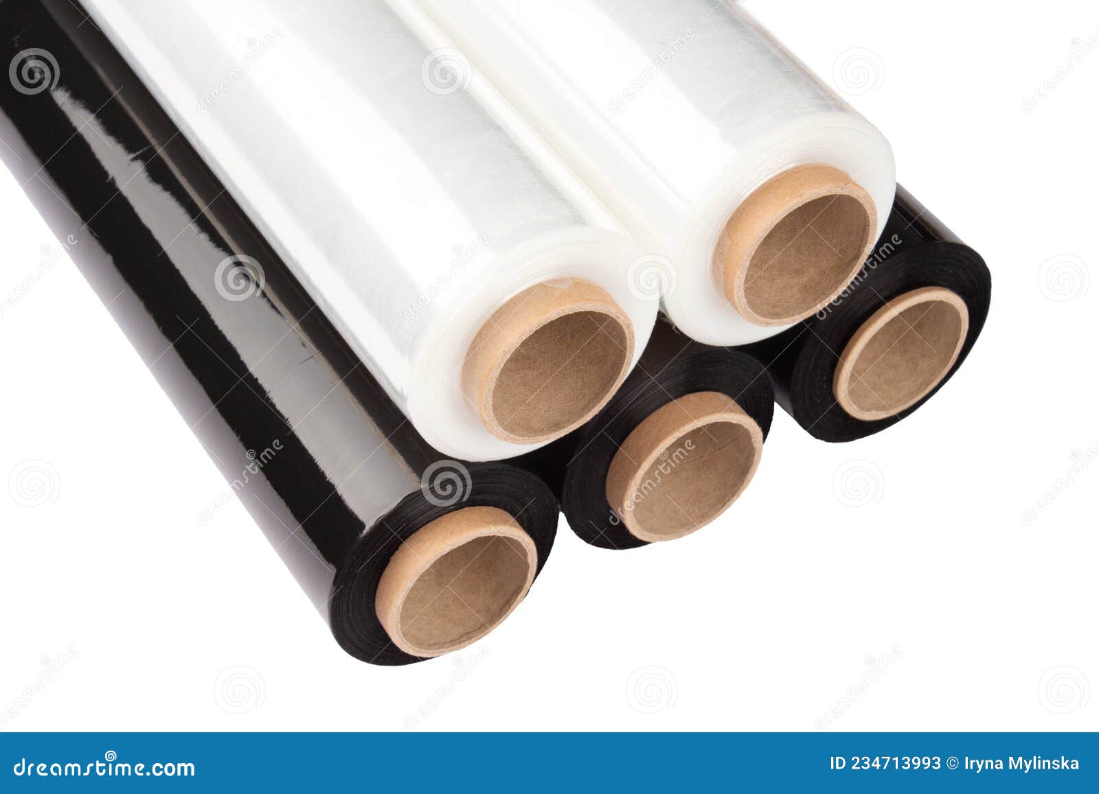 Ensemble De Matériaux D'emballage En Plastique Rouleaux De Film Stretch  Blanc Et Noir Isolés Sur Blanc. Emballage Pe Image stock - Image du  fabrication, transparence: 234713993