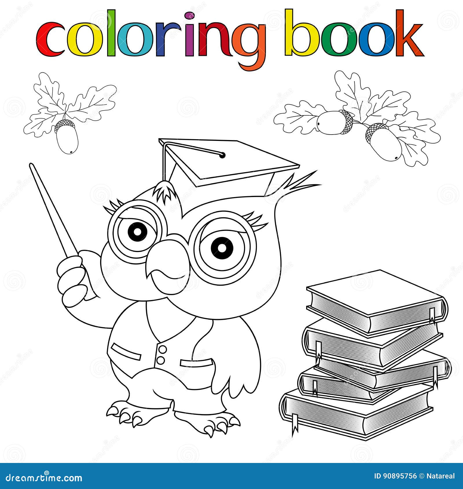 Ensemble de professeur Owl livres et glands pour livre de coloriage