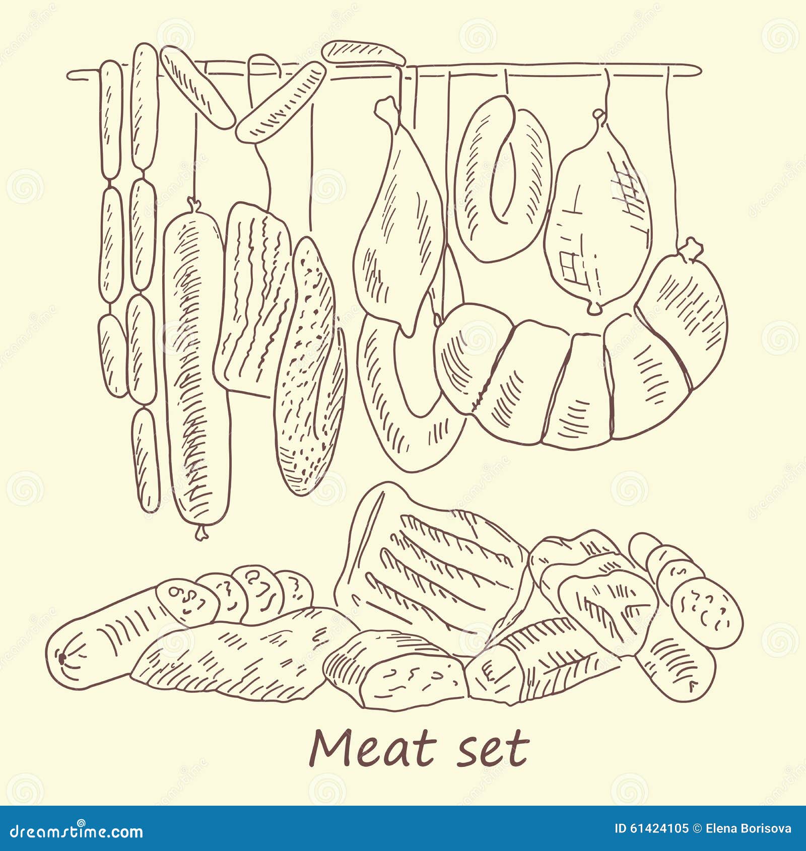 Sausage Hand Drawing Stock Illustrations, Vecteurs, & Clipart (6,929
