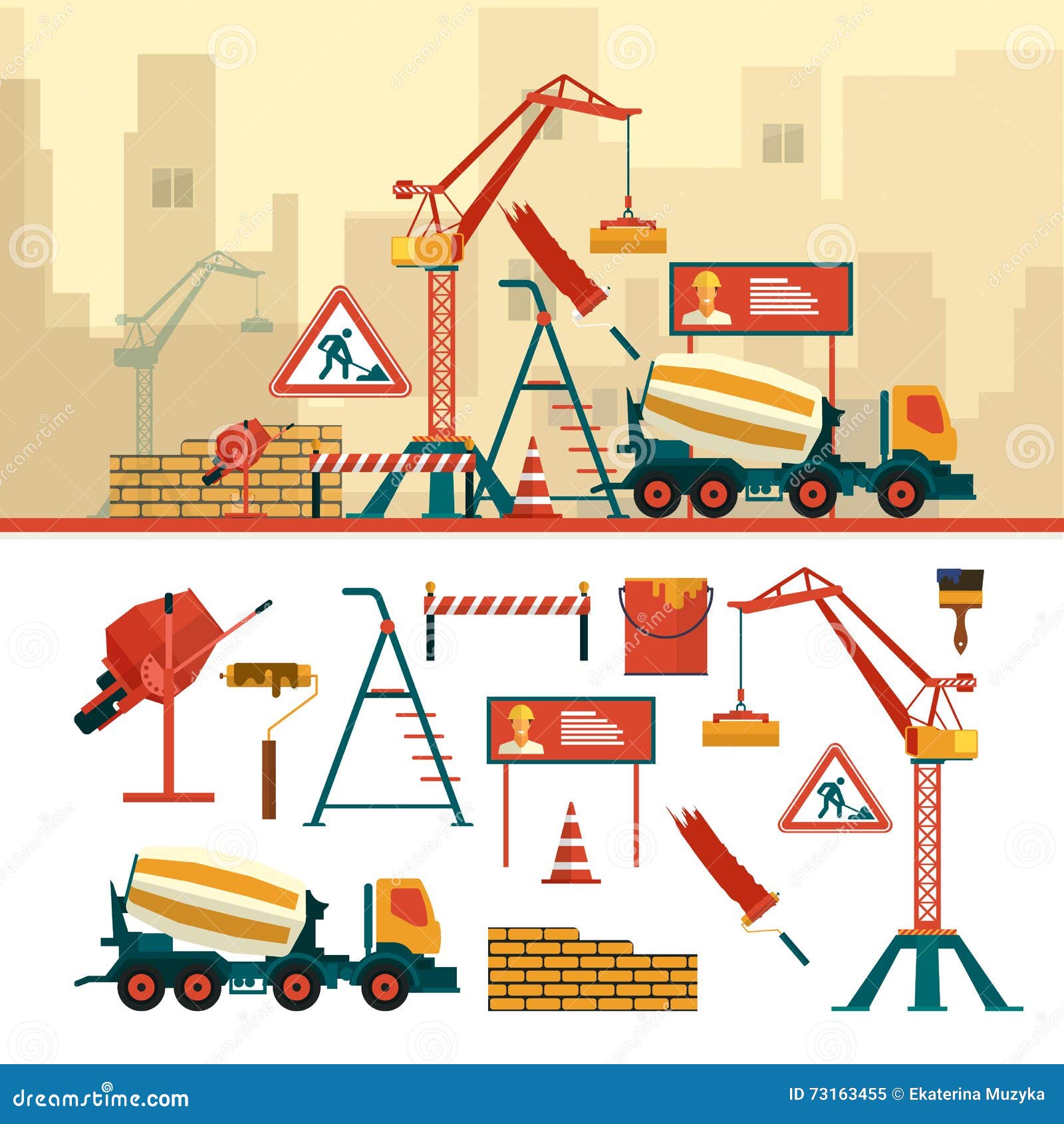 Ensemble De Vecteur D'objets Et D'outils De Chantier De Construction  D'isolement Sur Le Fond Blanc Illustration de Vecteur - Illustration du  ramassage, balai: 73163455